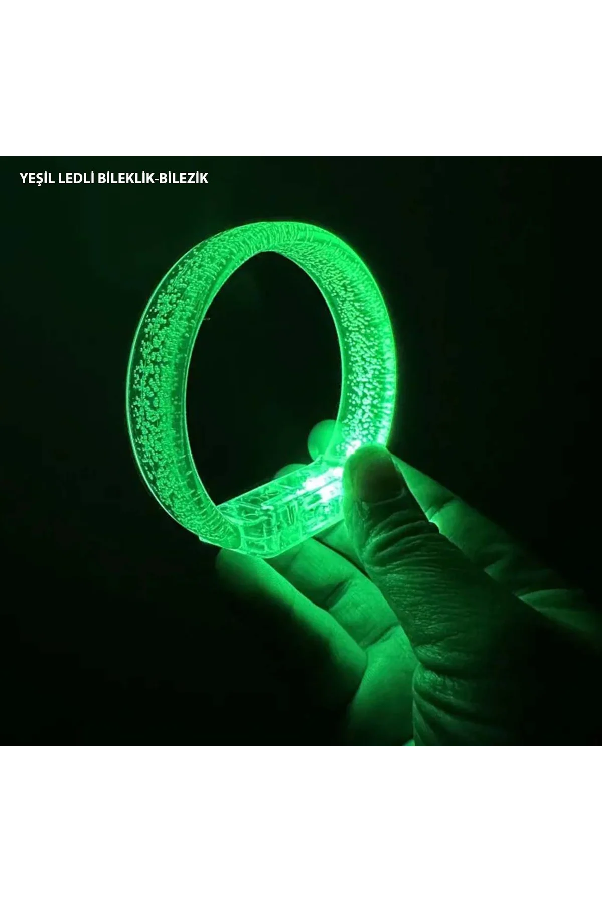 Yeşil Led Işıklı Baskı Yapılabilen Pilli Bileklik Bilezik 1,5 cm Genişlik (4741)