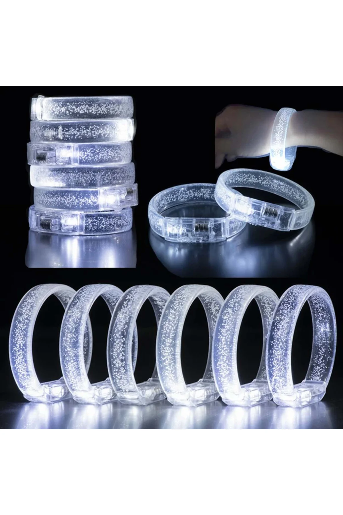 Beyaz-Gümüş Led Işıklı Baskı Yapılabilen Pilli Bileklik Bilezik 1,5 cm Genişlik (4741) - Just Cheap Store Görsel 2