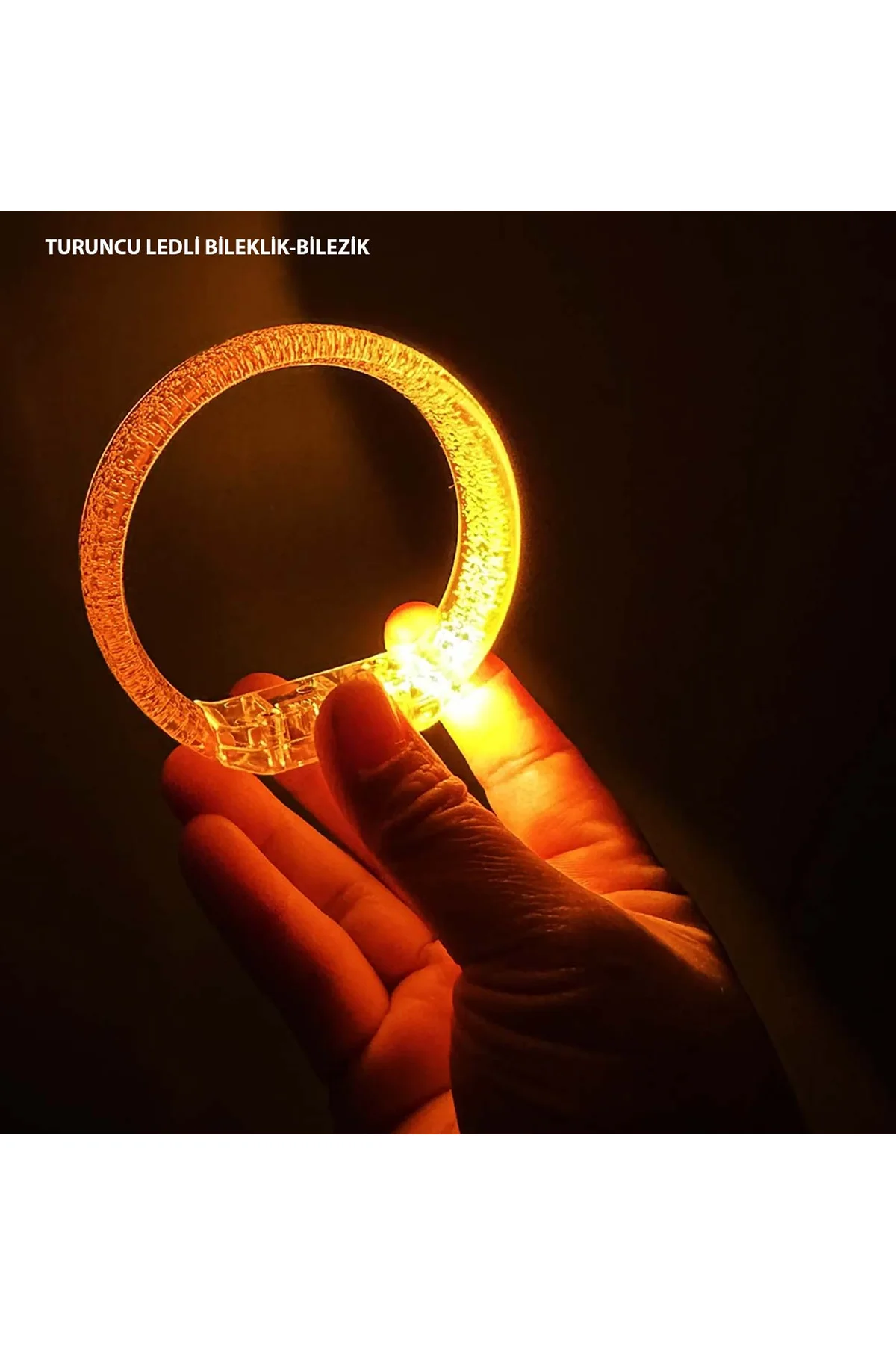 Turuncu Led Işıklı Baskı Yapılabilen Pilli Bileklik Bilezik 1,5 cm Genişlik (4741)
