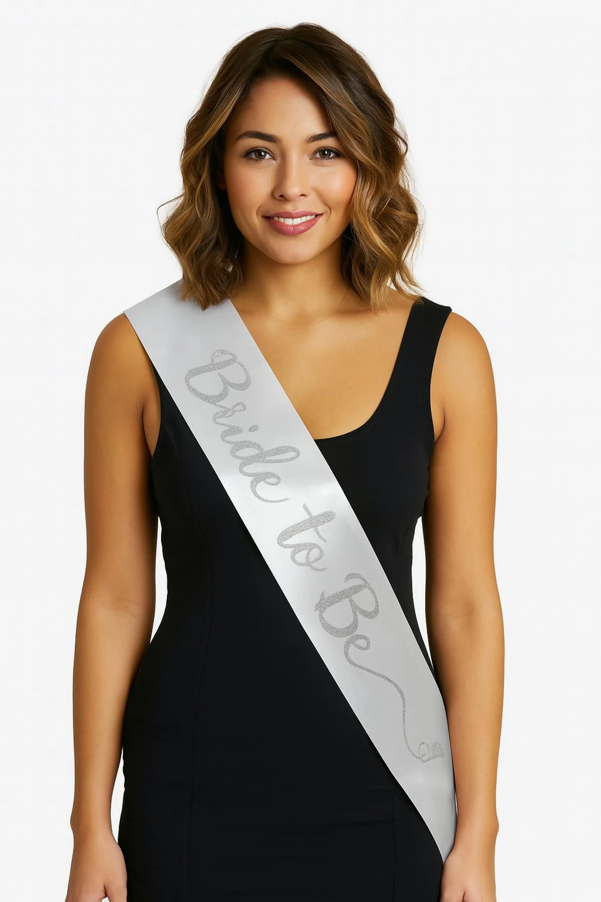 Beyaz Saten Üzerine El Yazısı İtalik Gümüş Bride To Be Kuşağı 10 cm Genişlik (4741)