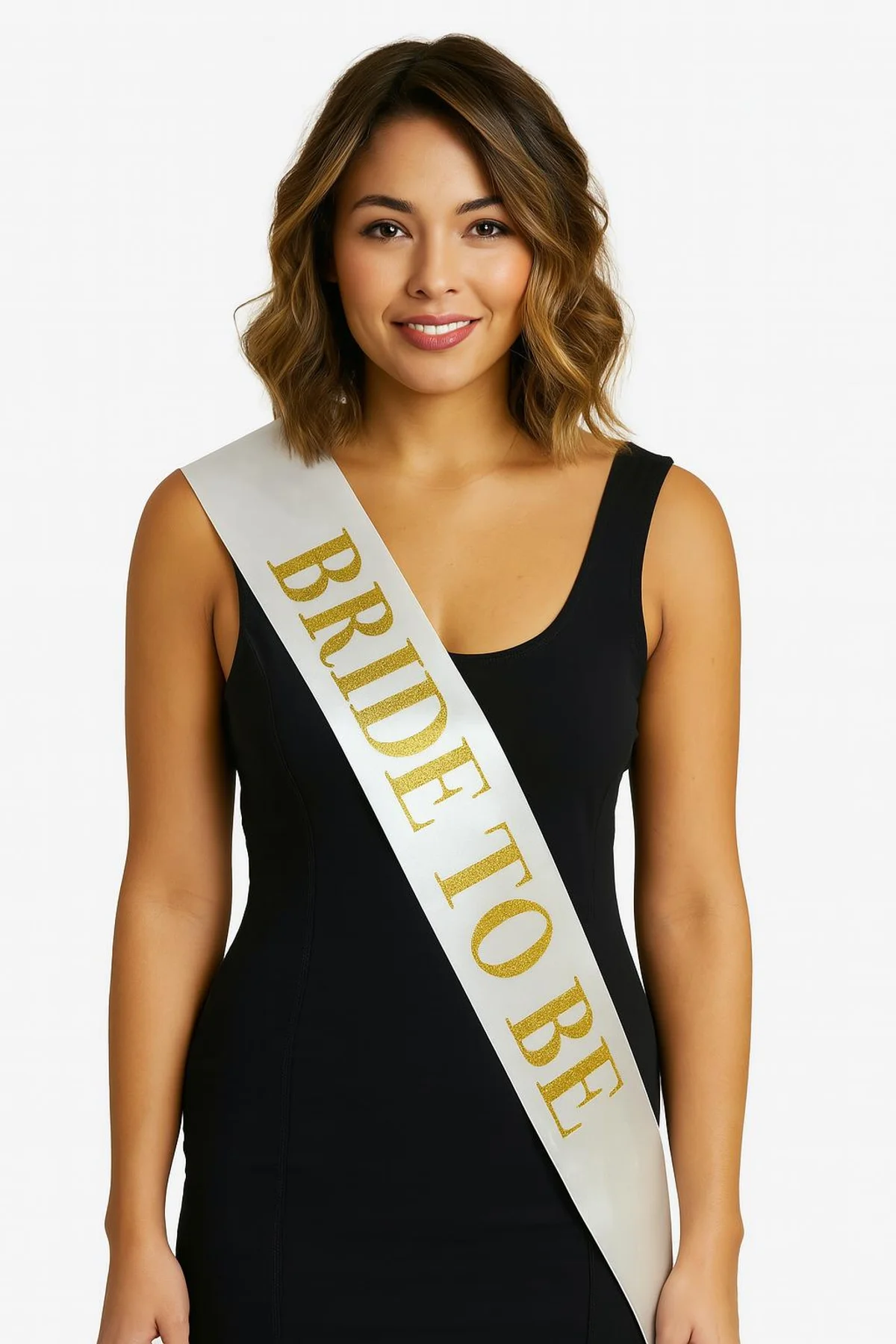 Beyaz Saten Üzerine Kalın Altın Yazılı Bride To Be Kuşağı 10 cm Genişlik (4741)