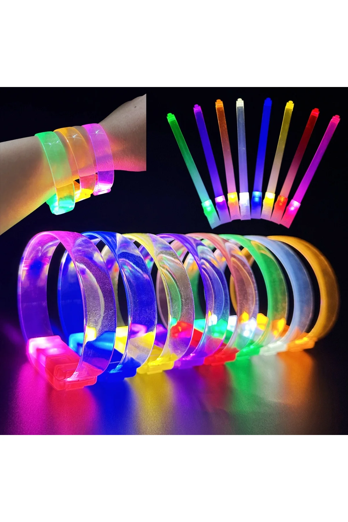 3 Modlu Pilli LED Işıklı Esnek Parti Bilekliği Pembe (4741) - Just Cheap Store Görsel 2