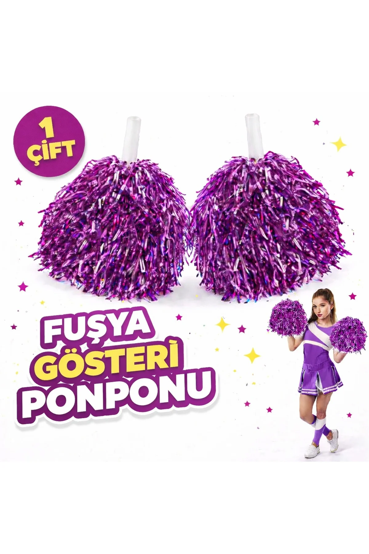1 Çift ( 2 Adet ) Fuşya Renk 23 Nisan 19 Mayıs 29 Ekim Okul Gösteri Ponponları Ekstra Dolgun (4741)