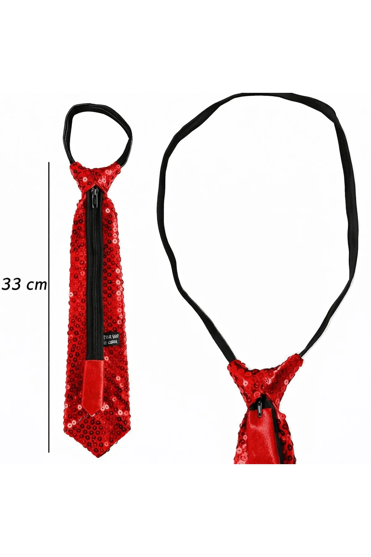 Kırmızı Renk Pul Payetli Işıltılı Parti Kravatı 33 cm (4741) - Just Cheap Store Görsel 2