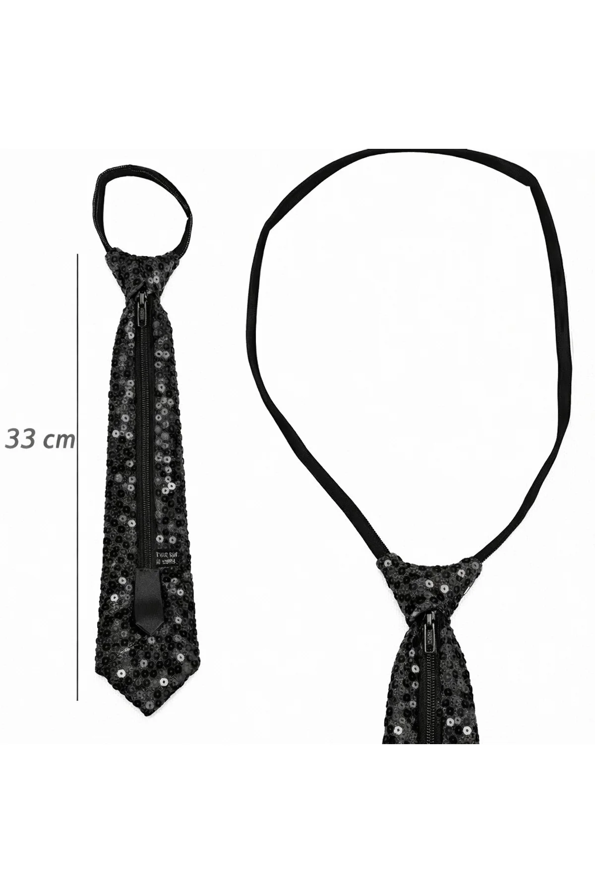 Siyah Renk Pul Payetli Işıltılı Parti Kravatı 33 cm (4741) - Just Cheap Store Görsel 2