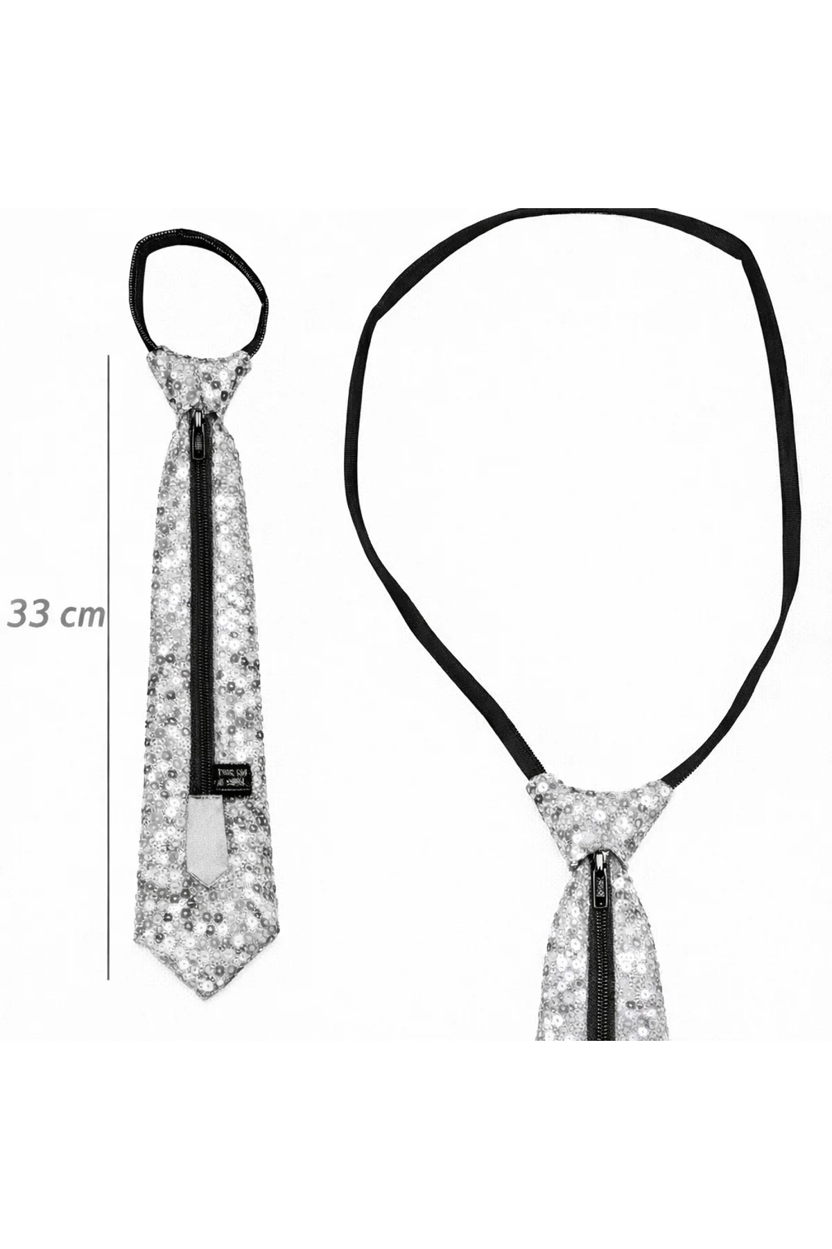 Gümüş Renk Pul Payetli Işıltılı Parti Kravatı 33 cm (4741) - Just Cheap Store Görsel 2