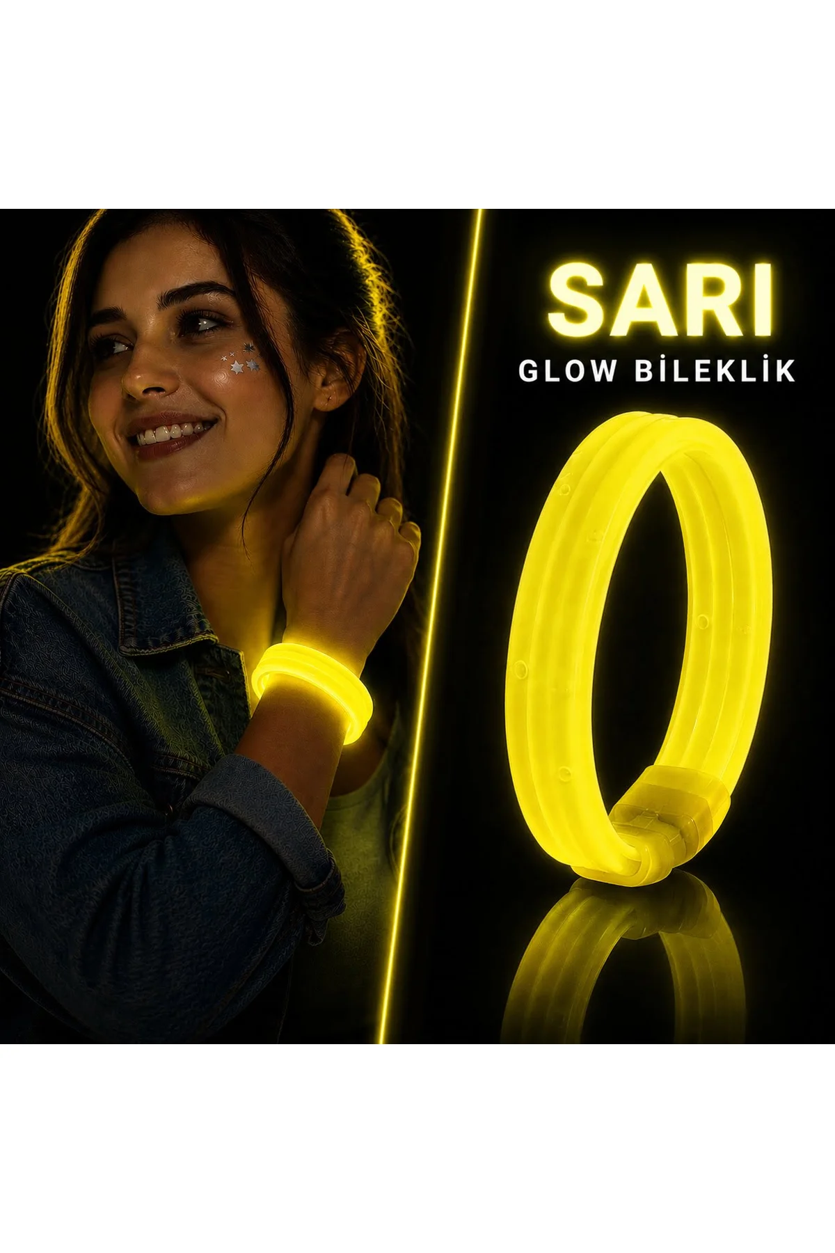 Sarı Kalın Glow Bileklik – Kırılarak Yanan Parti ve Festival Bilekliği (4741)
