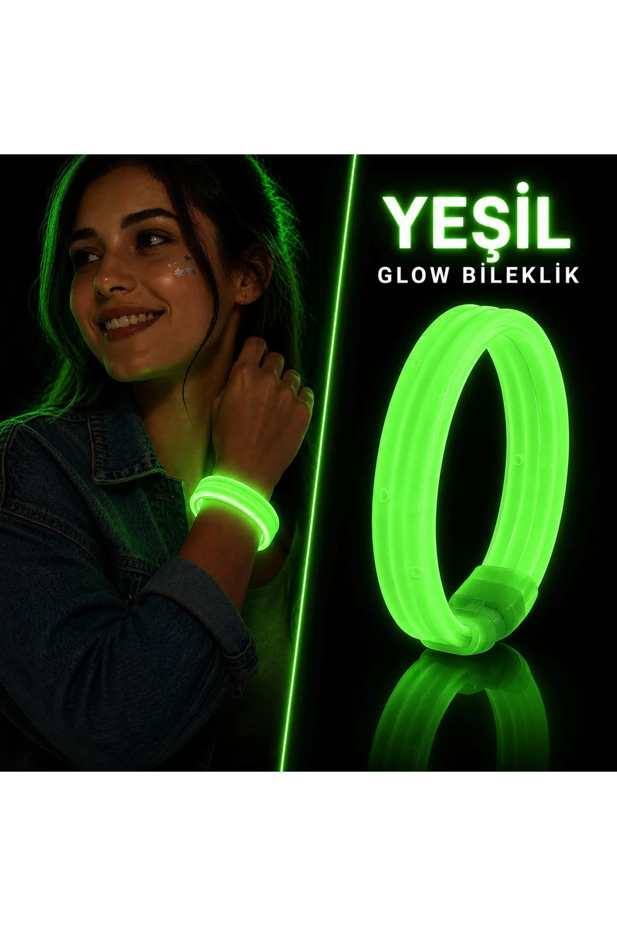 Yeşil Kalın Glow Bileklik – Kırılarak Yanan Parti ve Festival Bilekliği (4741)