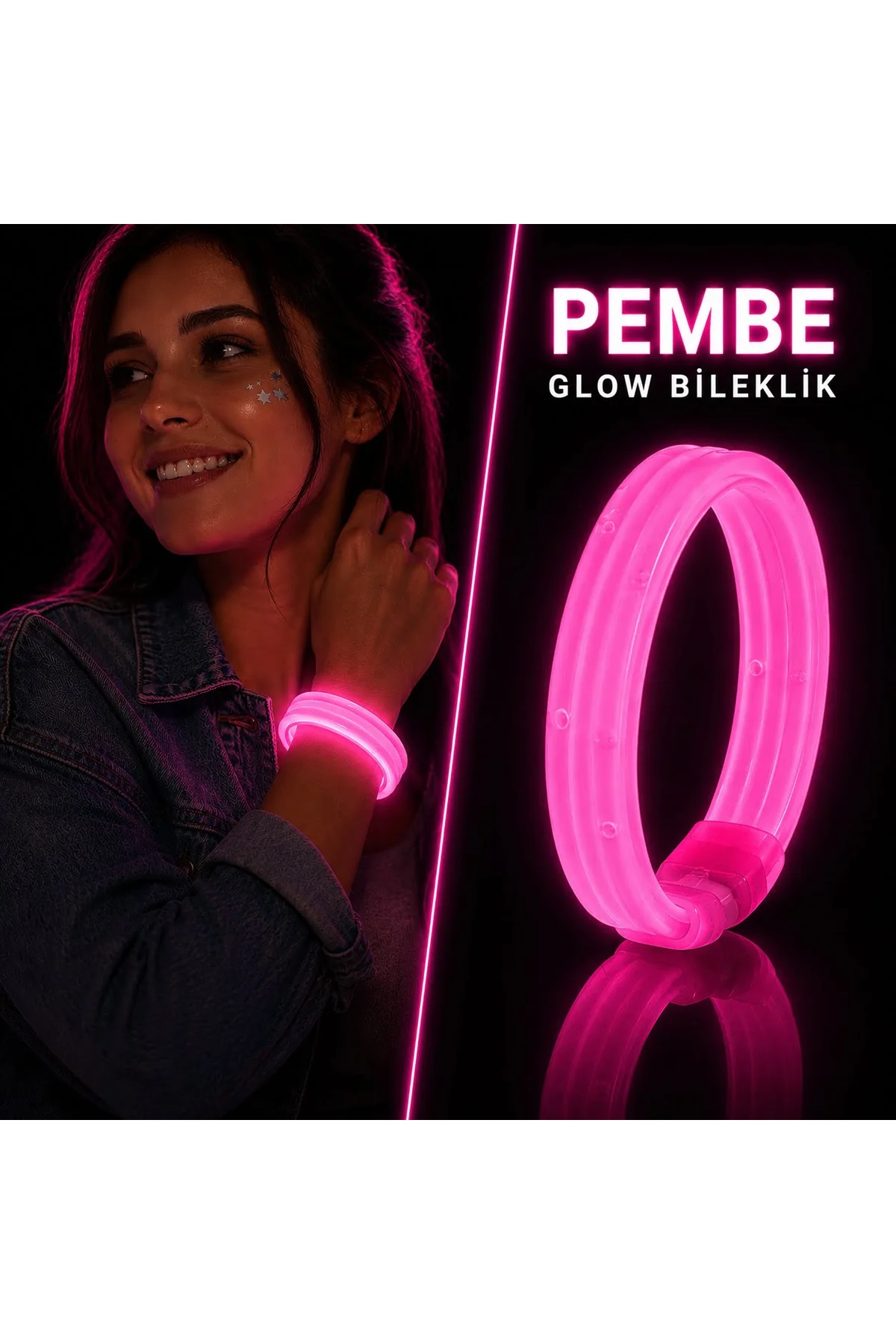 Pembe Kalın Glow Bileklik – Kırılarak Yanan Parti ve Festival Bilekliği (4741)