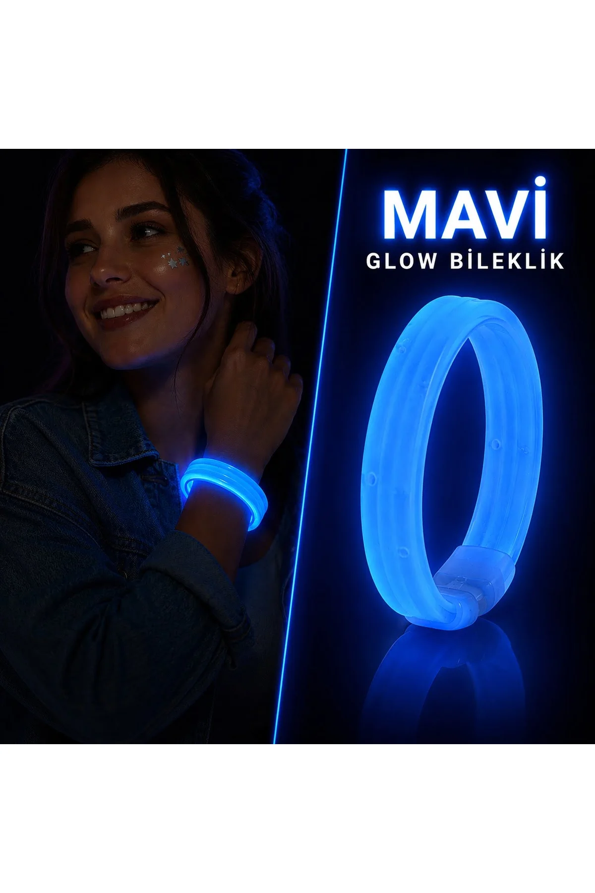 Mavi Kalın Glow Bileklik – Kırılarak Yanan Parti ve Festival Bilekliği (4741)