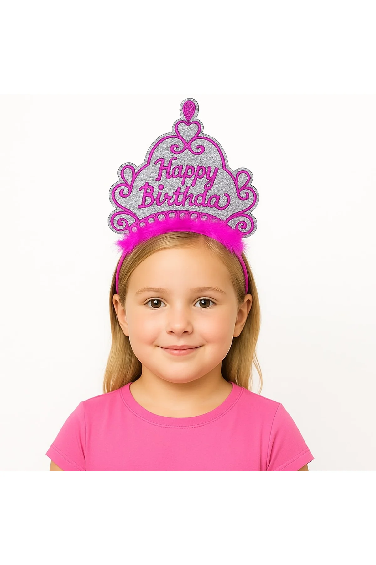 Pembe Happy Birthday Prenses Tacı – Doğum Günü Taç Aksesuarı (4741)