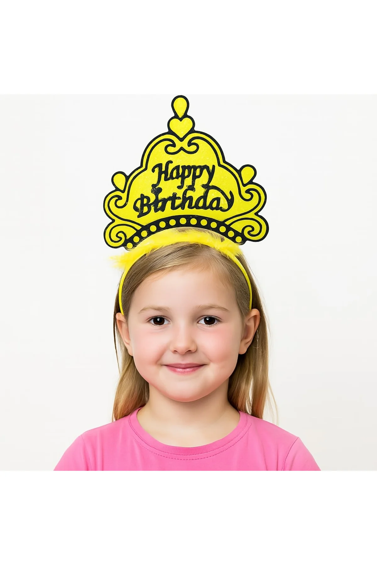 Sarı Happy Birthday Prenses Tacı – Doğum Günü Taç Aksesuarı (4741)