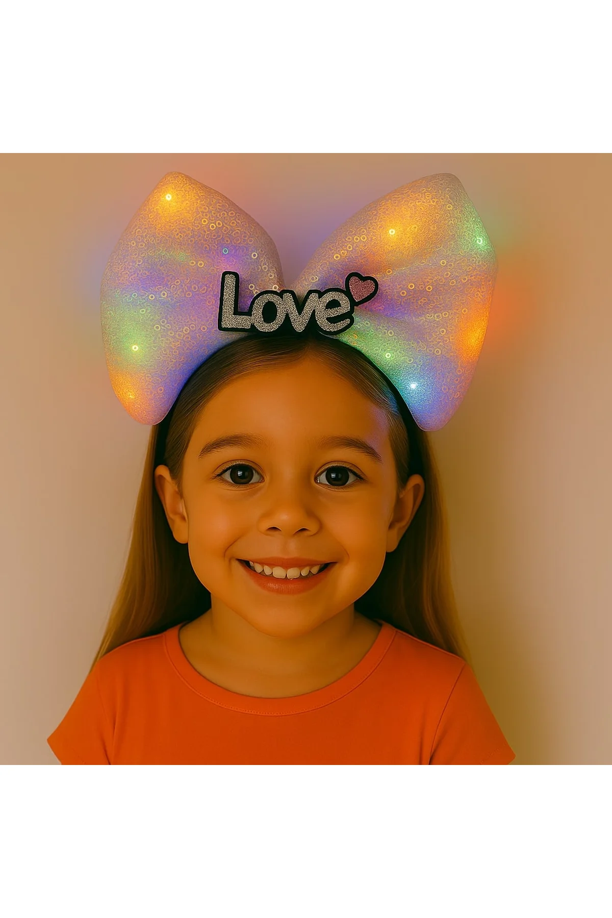 LED Işıklı Love Yazılı Pembe Fiyonk Taç – Kız Çocuk Parti Tacı (4741)