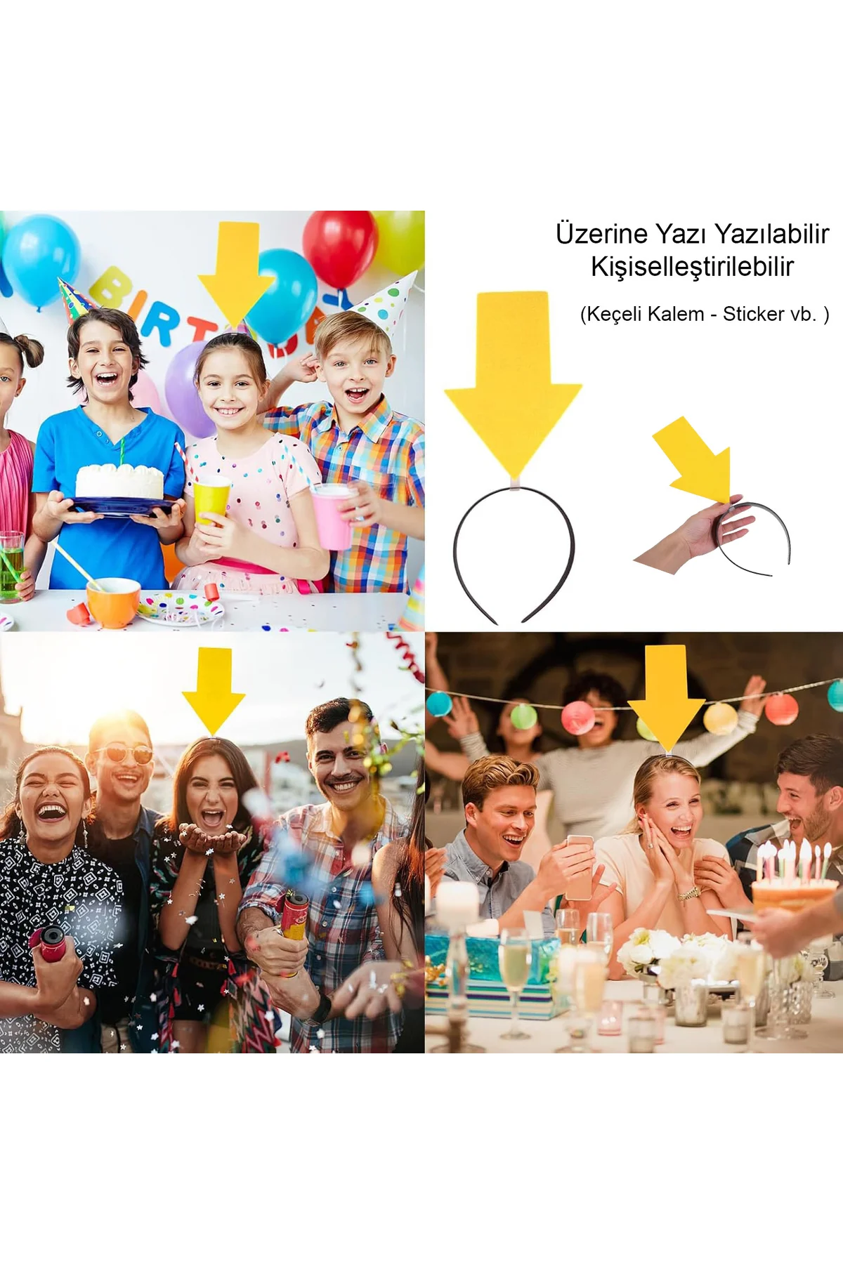 Kişiselleştirilebilir Ok Taç – Üzerine Yazı Yazılabilen Parti Tacı Sarı Renk (4741)