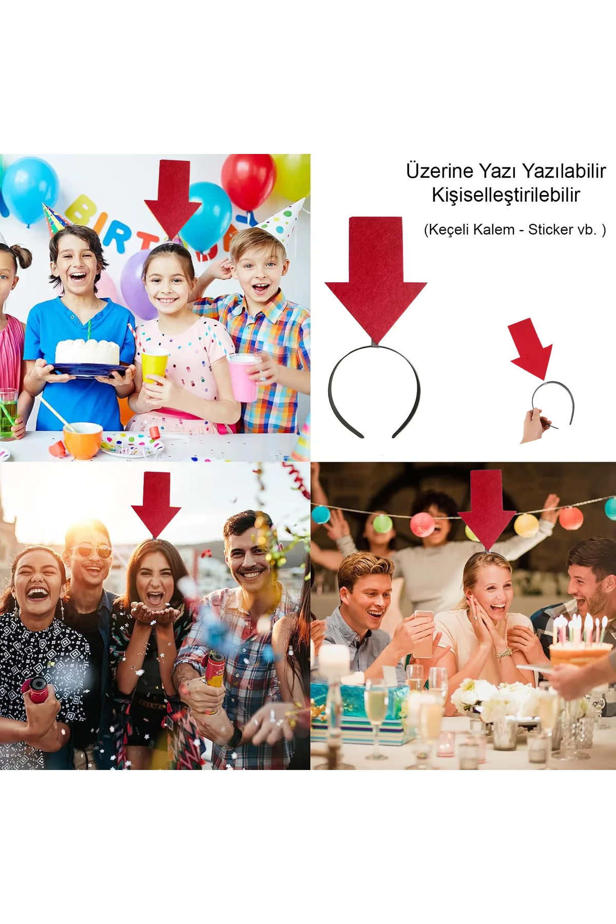 Kişiselleştirilebilir Ok Taç – Üzerine Yazı Yazılabilen Parti Tacı Kırmızı Renk (4741)