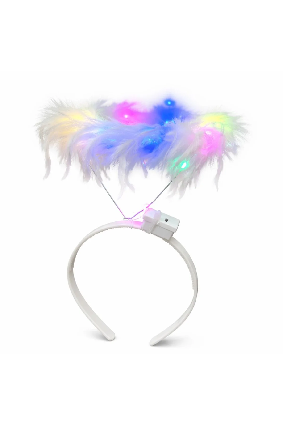 Renkli LED Işıklı Beyaz Tüylü Püsküllü Parti Tacı (4741) - Just Cheap Store Görsel 3
