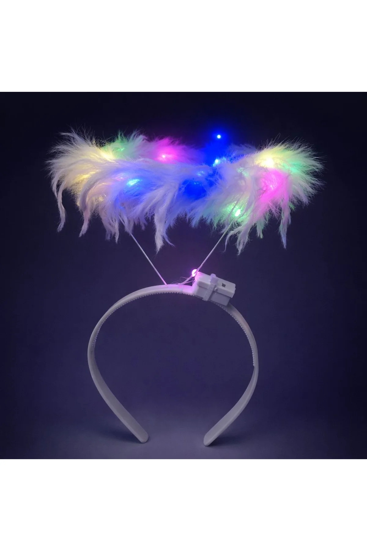 Renkli LED Işıklı Beyaz Tüylü Püsküllü Parti Tacı (4741) - Just Cheap Store Görsel 2