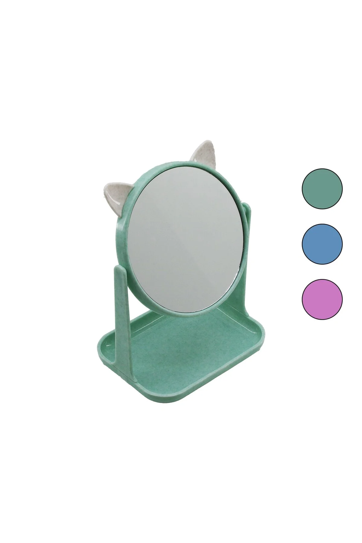 6 İNÇ - 15CM YUVARLAK KULAKLI MAKYAJ AYNASI RENKLİ PLASTİK TAKILIK SEPETLİ=12X15.5CM (4741)