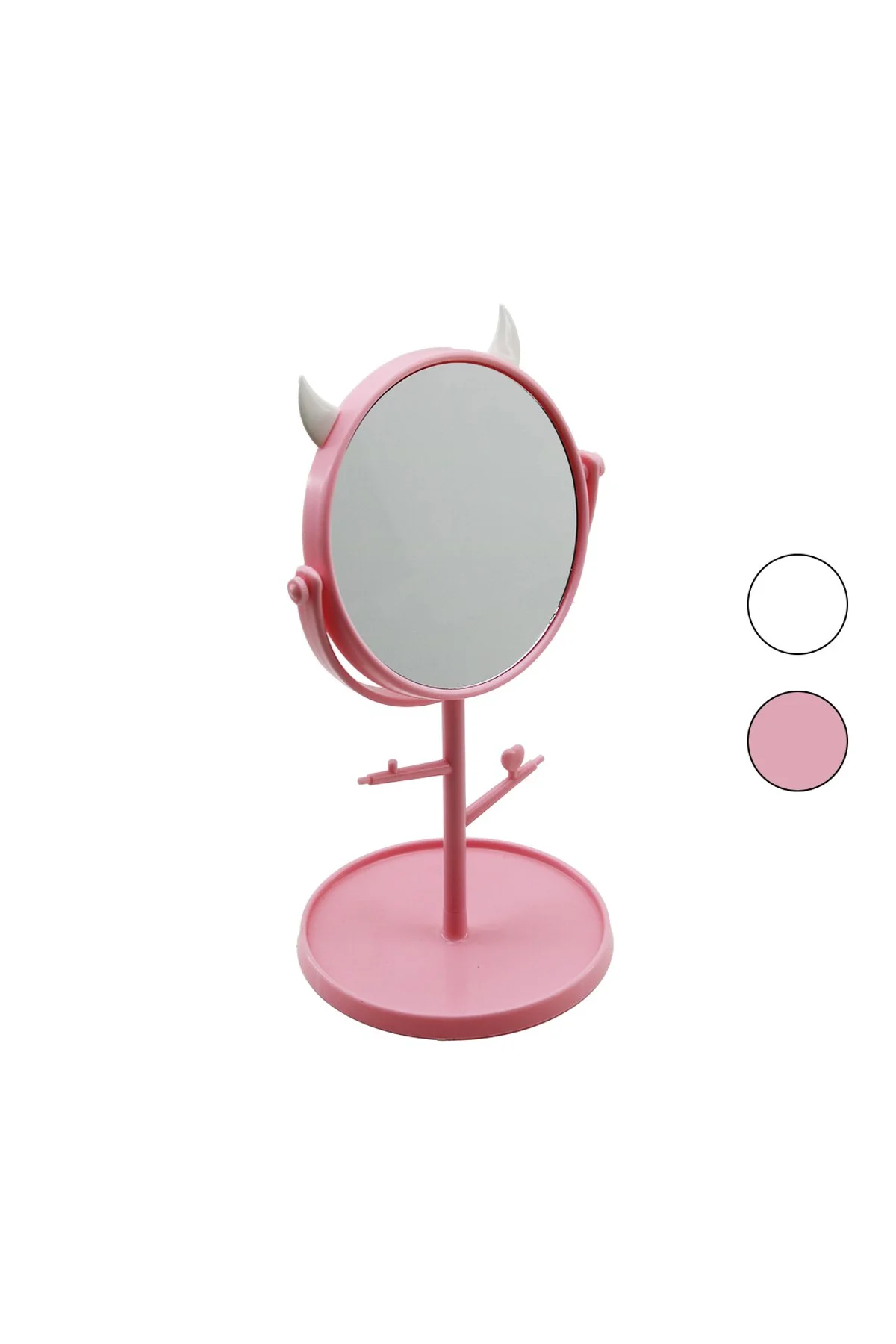 6 İNÇ - 15CM YUVARLAK - BOYNUZLUTAKI ASKILIKLI MAKYAJ AYNASI RENKLİ PLASTİK TAKILIK SEPETLİ=15CM (47