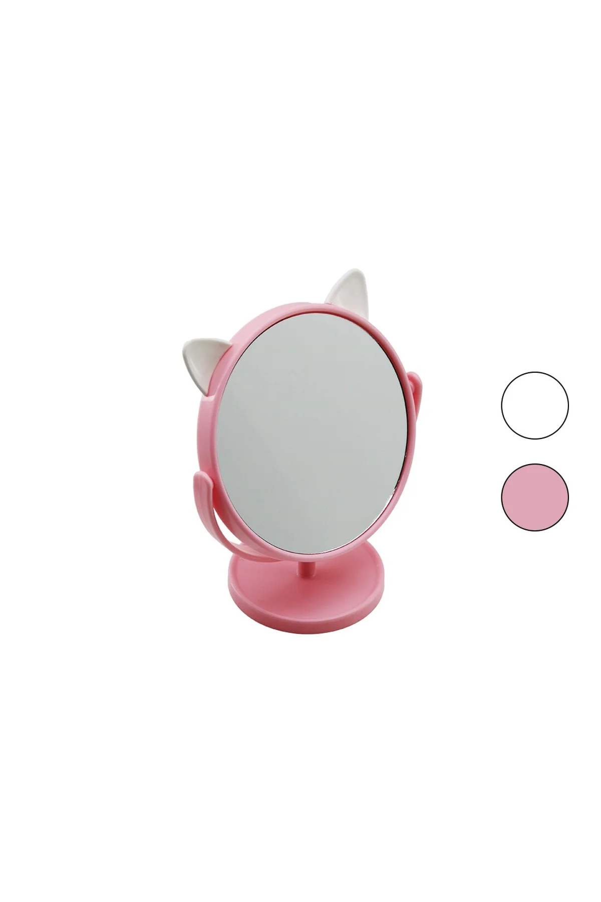6 İNÇ - 15CM - YUVARLAK KULAKLI RENKLİ PLASTİK MAKYAJ AYNASI AYAKLI (4741)