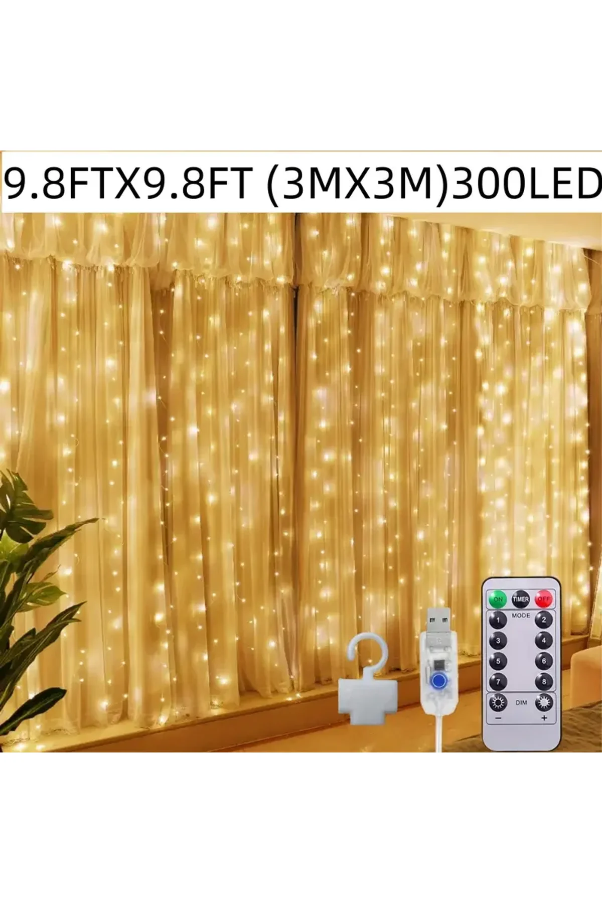 300 Ledli 10 Sarkıt Perde Led Işık-8 Fonksiyon, Uzaktan Kumandalı, 3x3 Metre (4741) - Just Cheap Store Görsel 2