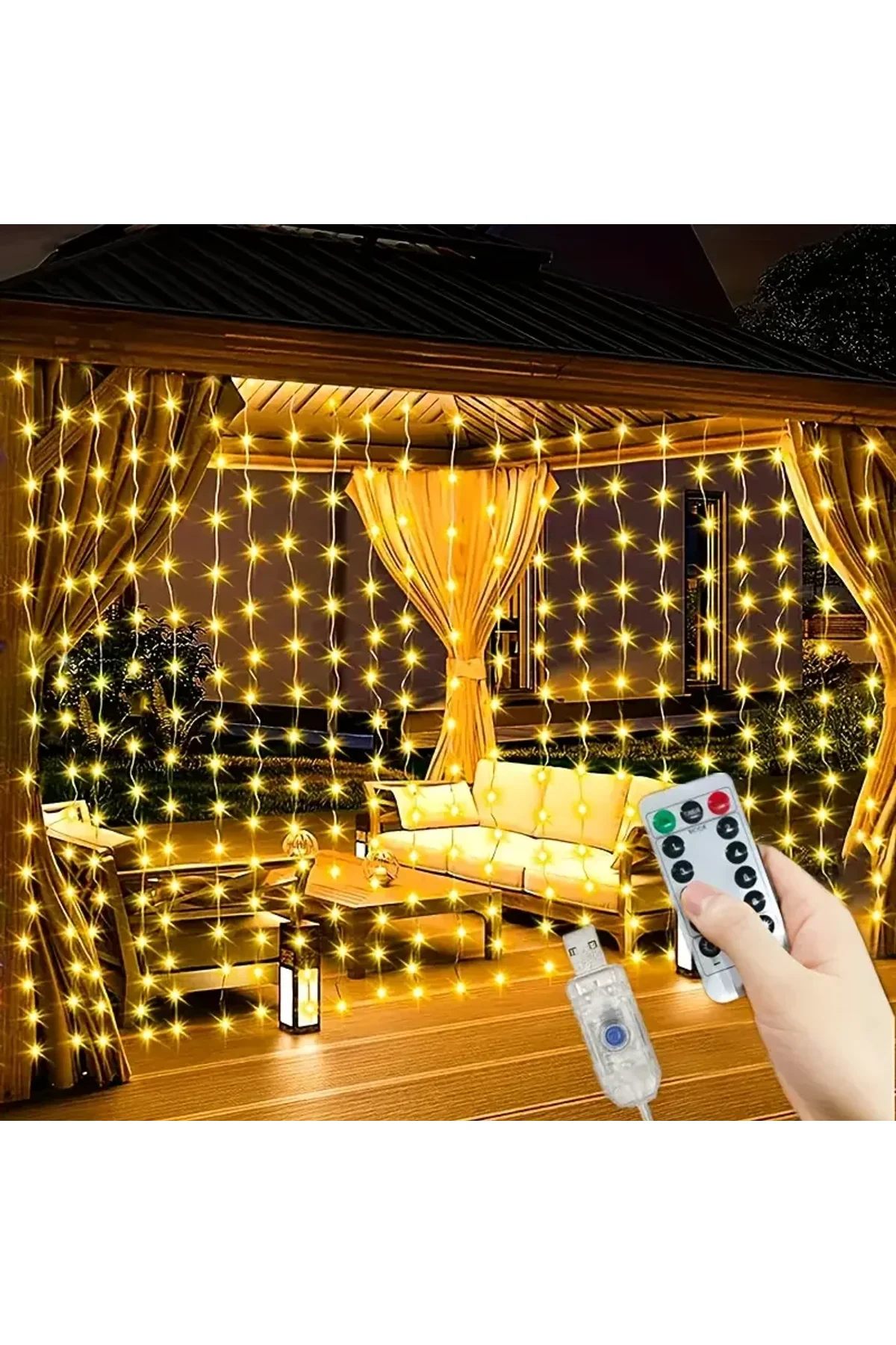 300 Ledli 10 Sarkıt Perde Led Işık-8 Fonksiyon, Uzaktan Kumandalı, 3x3 Metre (4741)