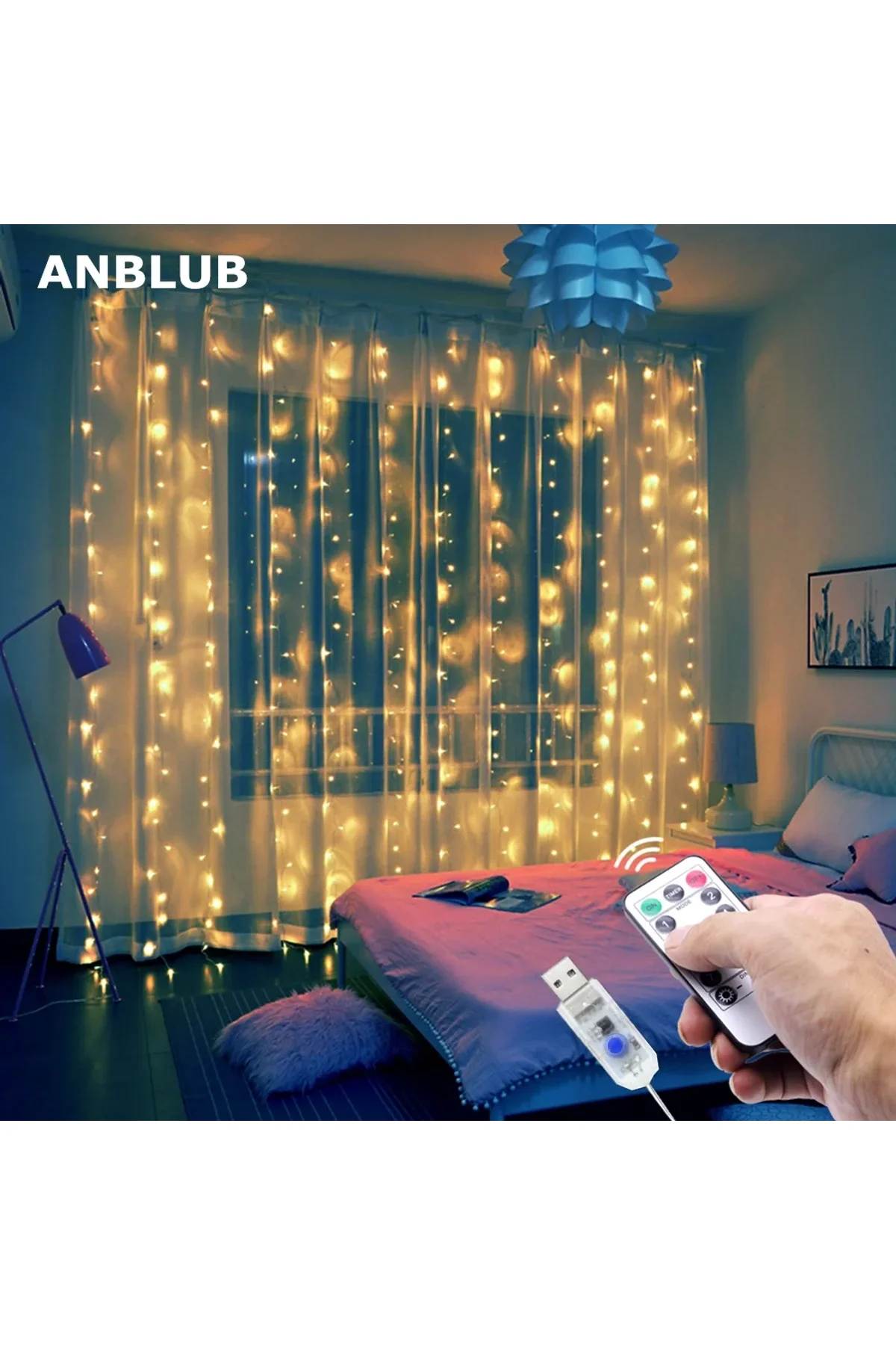 300 Ledli 10 Sarkıt Perde Led Işık-8 Fonksiyon, Uzaktan Kumandalı, 3x3 Metre (4741) - Just Cheap Store Görsel 4