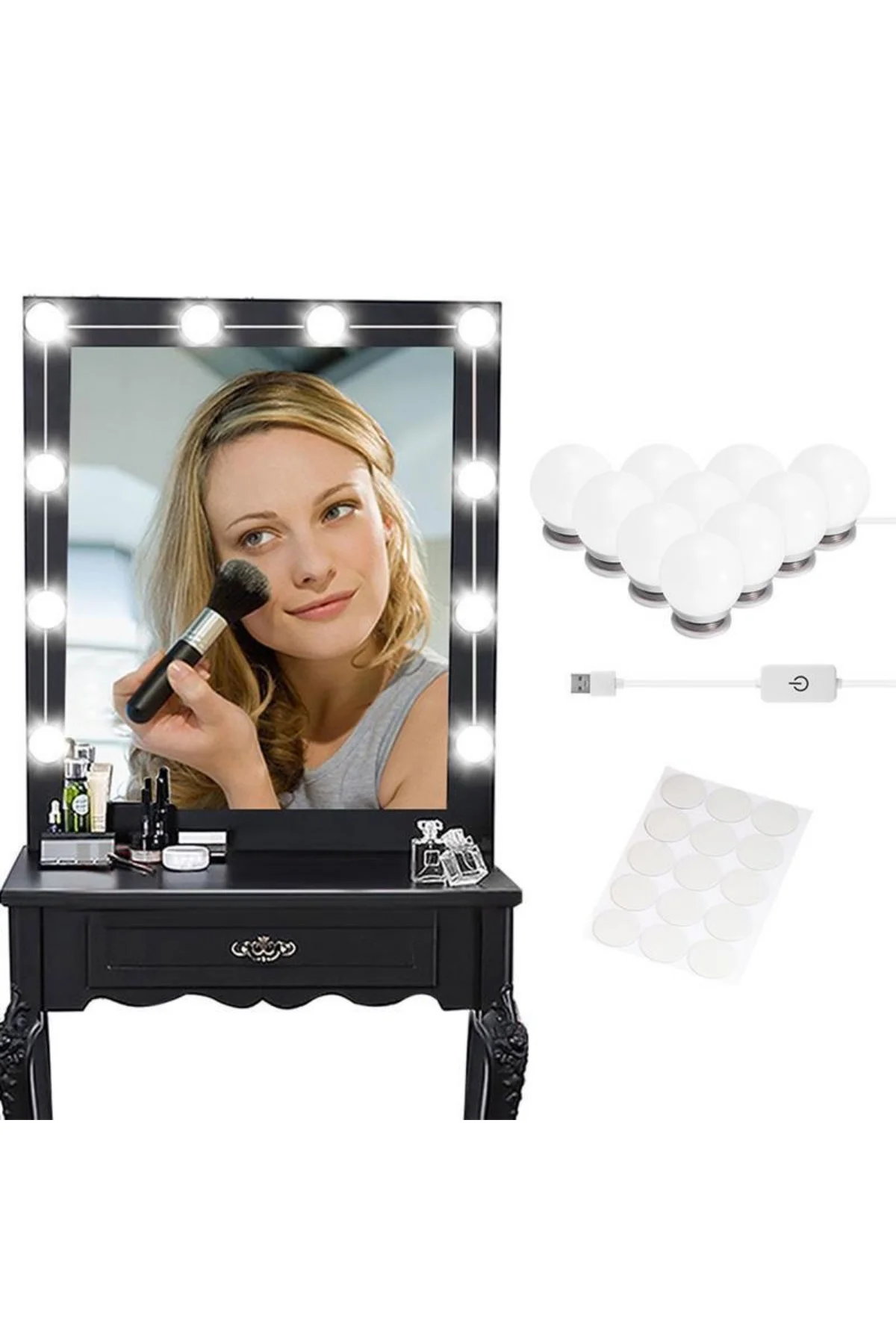 Nostalji Hollywood Tarzı 10'lu Makyaj Masası Aynası Beyaz Led Işıklı Lamba USB (4741) - Just Cheap Store Görsel 3