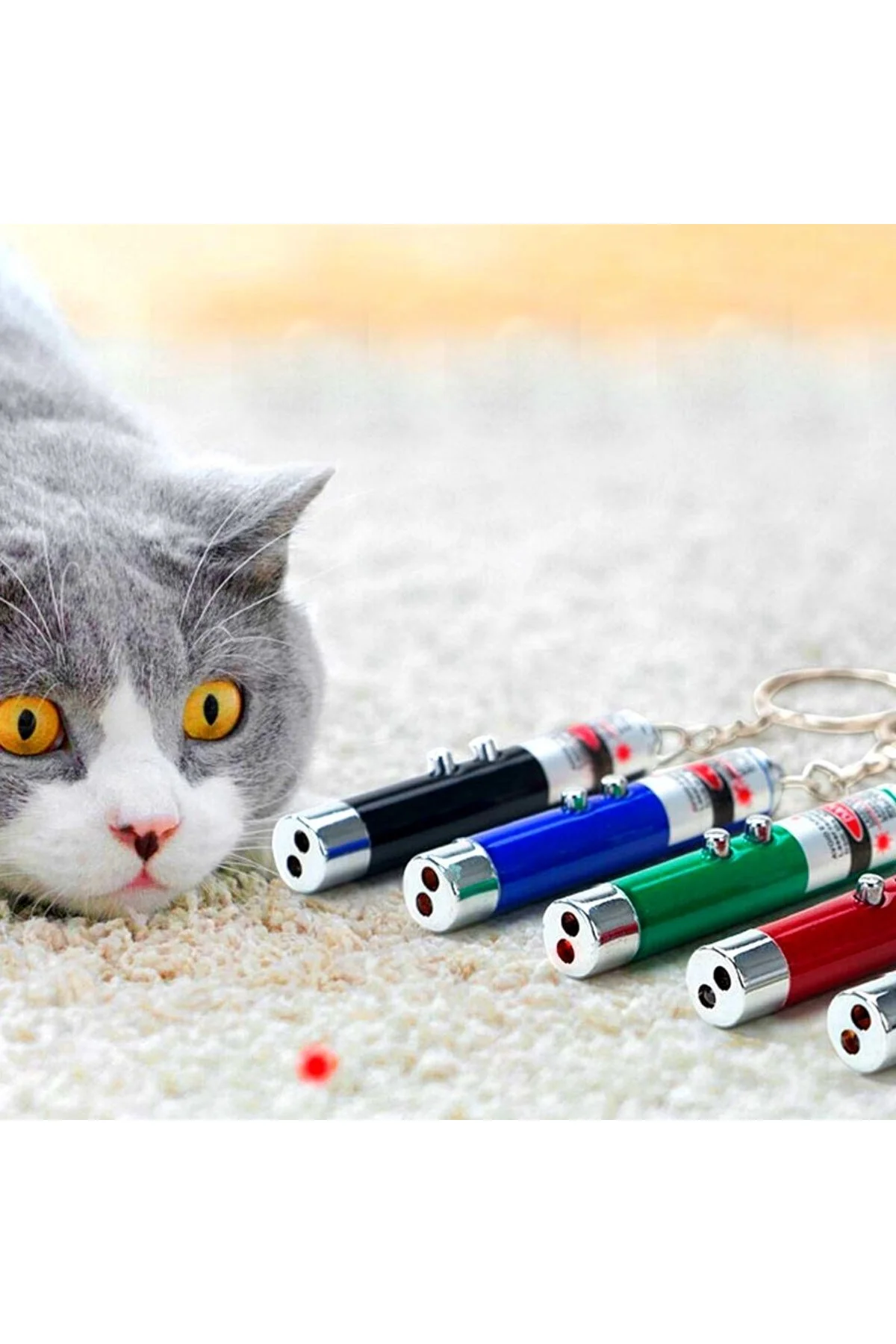 3 Fonksiyonlu Kırmızı Beyaz Işıklı Led Lazer Kedi Köpek Oyuncak Anahtarlık (4741)