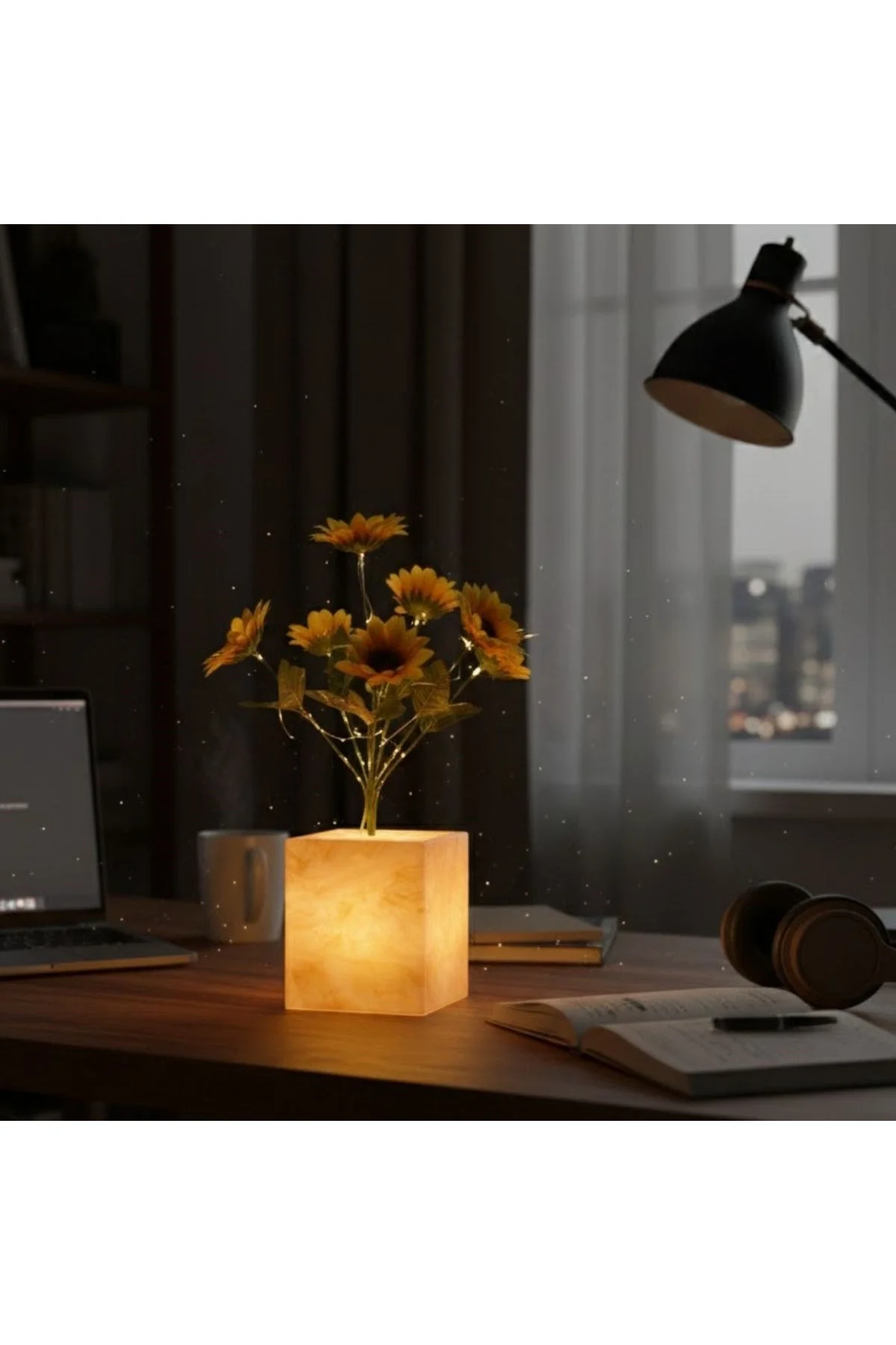 Işıklı Yapay Çiçek – Sarı Saksılı LED Dekoratif Bitki, Masaüstü ve Ev Ofis Aydınlatmalı Süs Bitkisi - Just Cheap Store Görsel 5