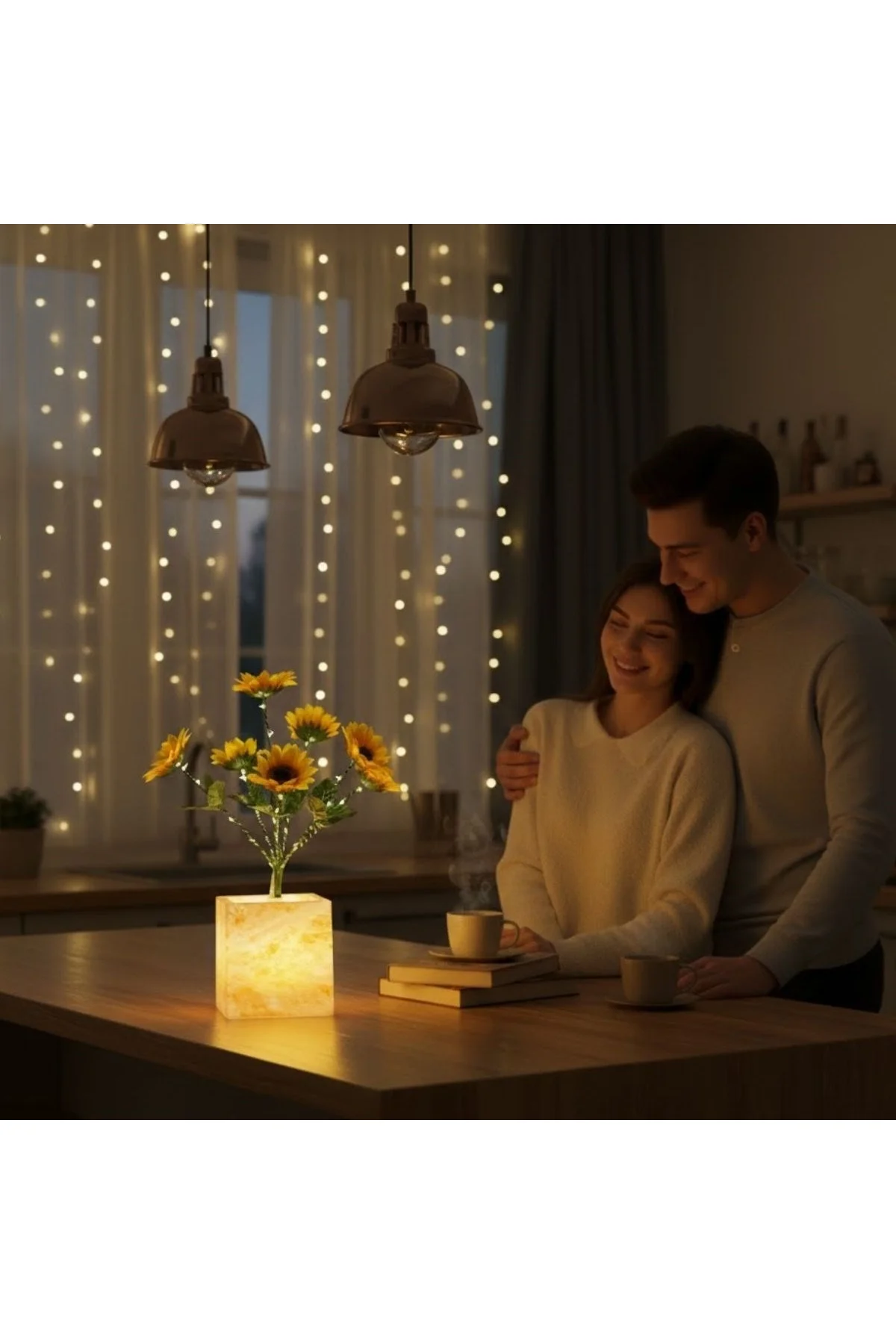 Işıklı Yapay Çiçek – Sarı Saksılı LED Dekoratif Bitki, Masaüstü ve Ev Ofis Aydınlatmalı Süs Bitkisi