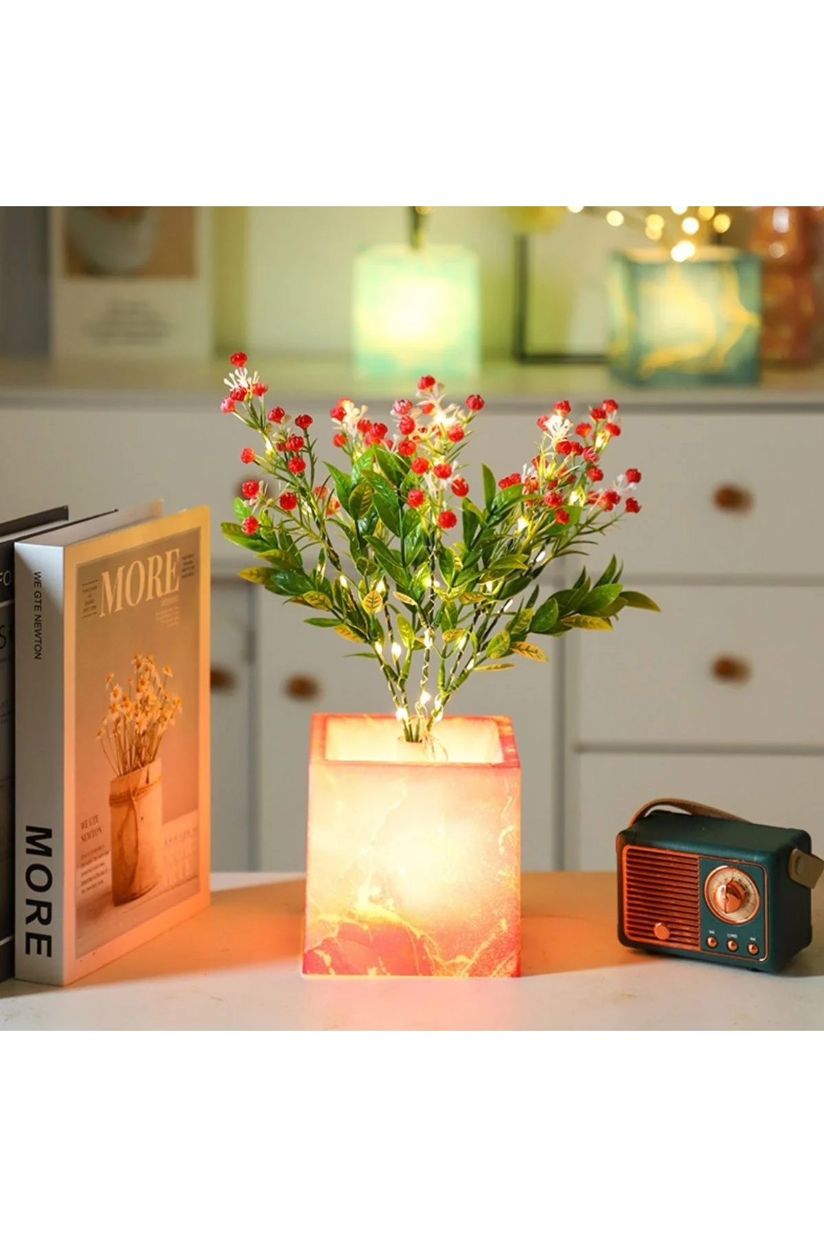 Işıklı Yapay Çiçek – Pembe Saksılı LED Dekoratif Bitki, Masaüstü ve Ev Ofis Aydınlatmalı Süs Bitkisi - Just Cheap Store Görsel 4