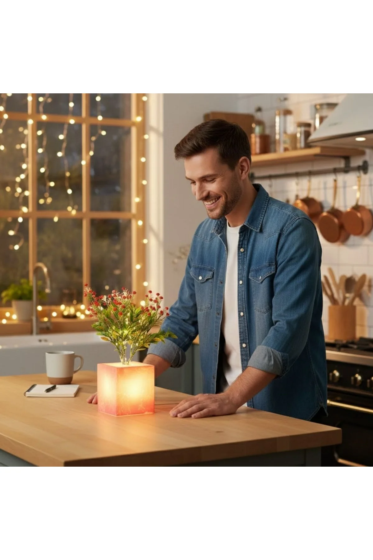 Işıklı Yapay Çiçek – Pembe Saksılı LED Dekoratif Bitki, Masaüstü ve Ev Ofis Aydınlatmalı Süs Bitkisi - Just Cheap Store Görsel 3