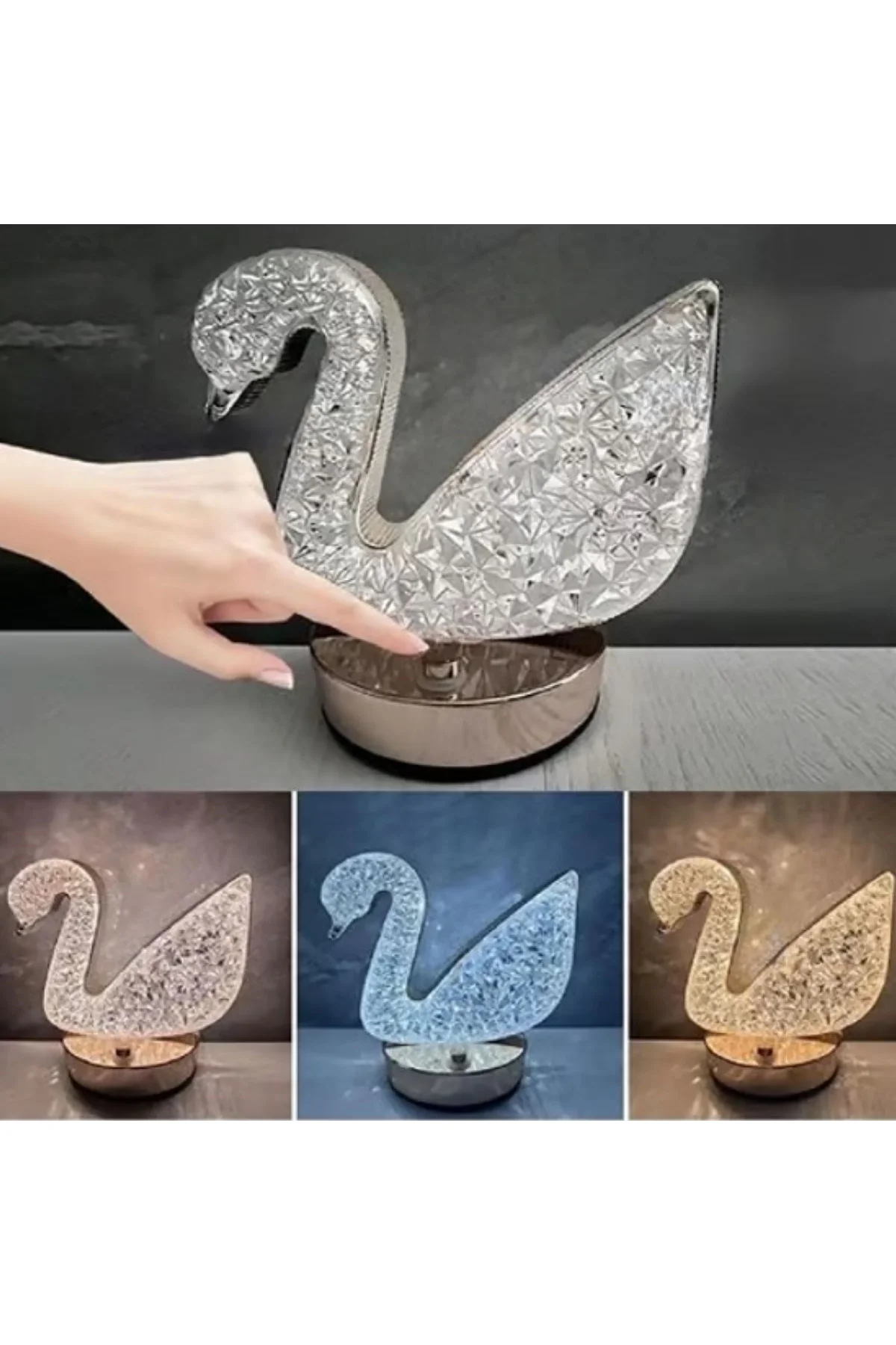 Kuğu Model Kristal LED Masa Lambası – Dokunmatik, 3 Renk Işık Modlu, Şarjlı Mini Dekoratif Gece Lamb - Just Cheap Store Görsel 3