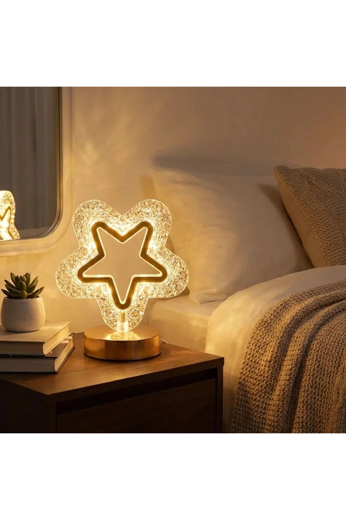 İçi Boş Yıldız Şeklinde Kristal LED Masa Lambası – Dokunmatik, 3 Renk Işık Modlu, Şarjlı Mini Dekora - Just Cheap Store Görsel 2