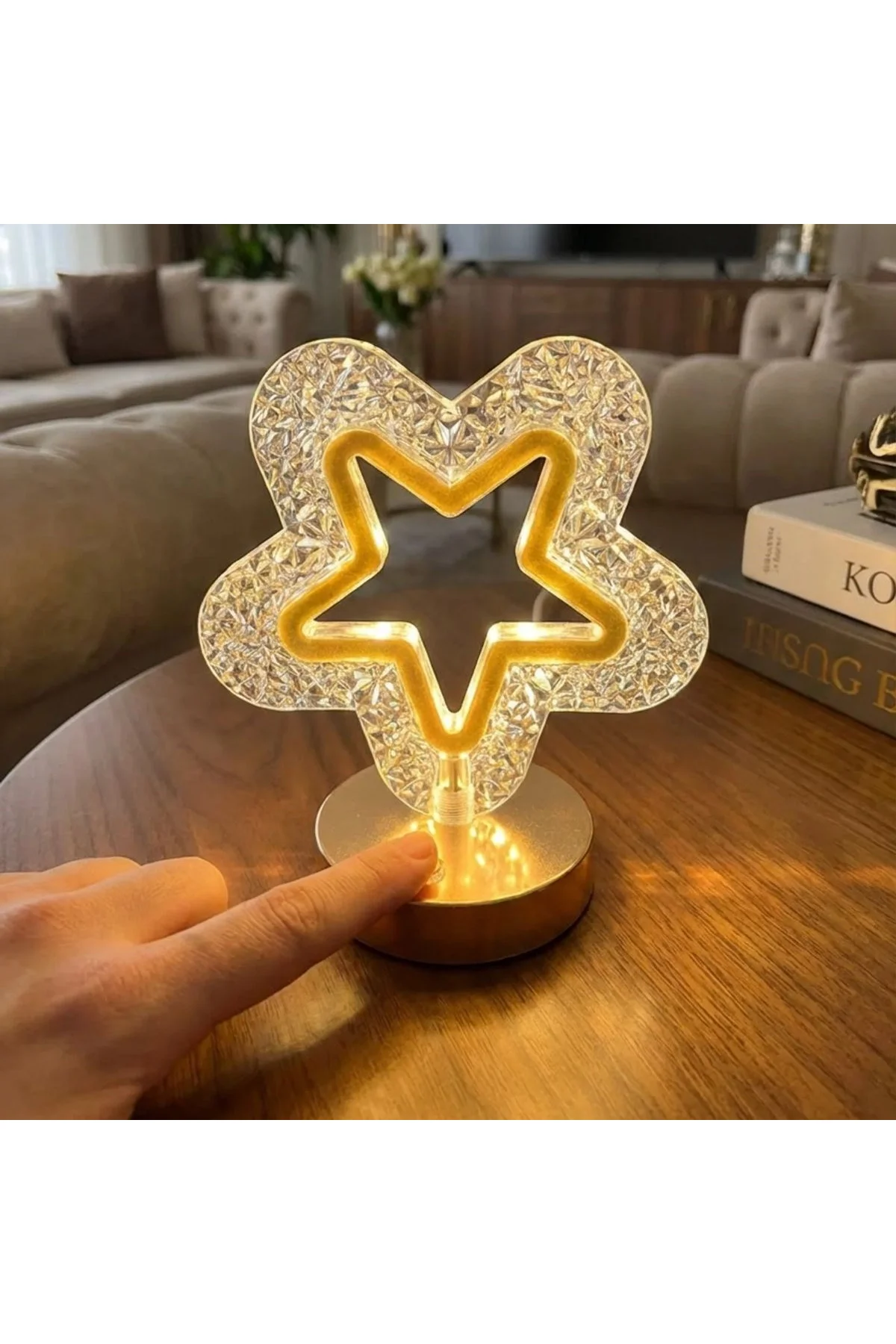 İçi Boş Yıldız Şeklinde Kristal LED Masa Lambası – Dokunmatik, 3 Renk Işık Modlu, Şarjlı Mini Dekora - Just Cheap Store Görsel 4