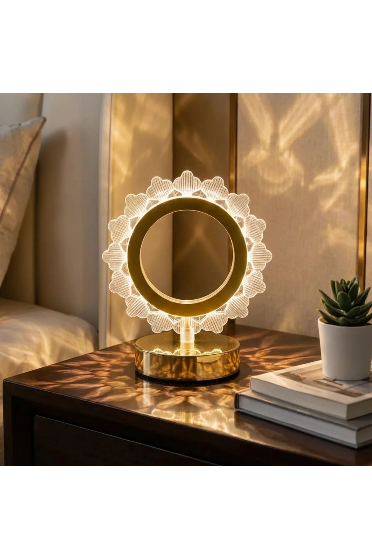 Güneş Şeklinde Kristal LED Masa Lambası – Dokunmatik, 3 Renk Işık Modlu, Şarjlı Mini Dekoratif Gece - Just Cheap Store Görsel 2
