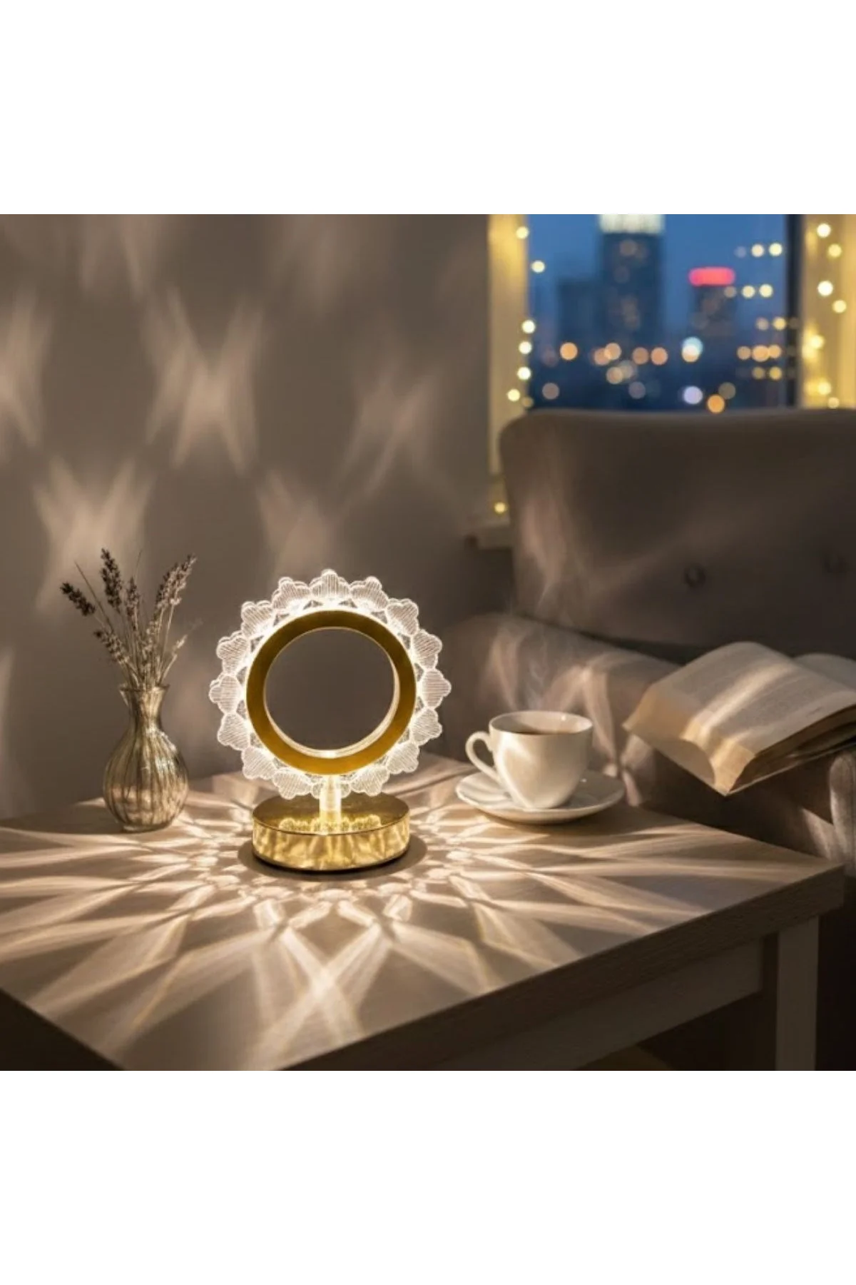Güneş Şeklinde Kristal LED Masa Lambası – Dokunmatik, 3 Renk Işık Modlu, Şarjlı Mini Dekoratif Gece