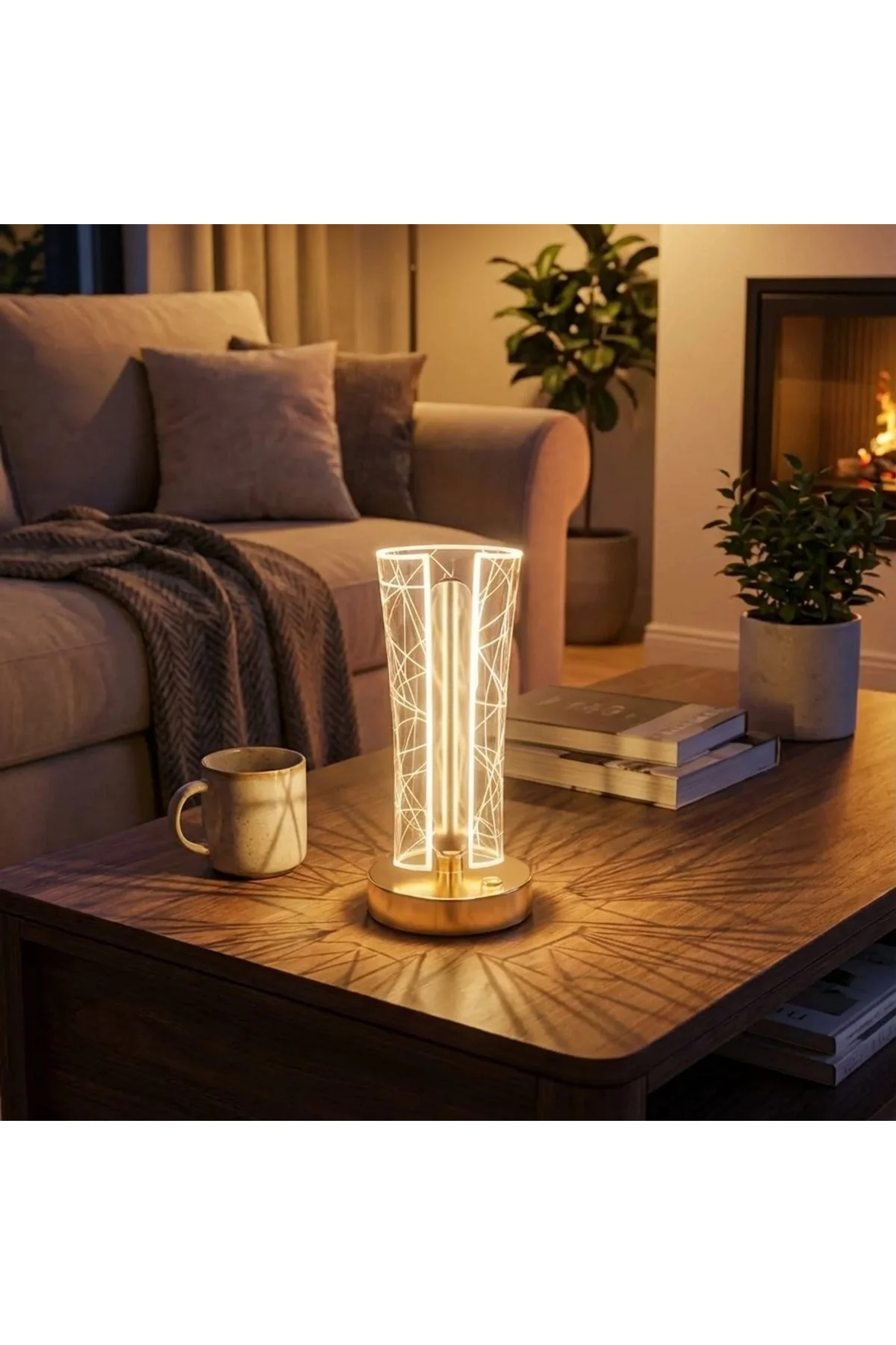 İki Yandan Kavisli Silindirik Geometrik Çizgi Model Kristal LED Masa Lambası – Dokunmatik, 3 Renk Iş