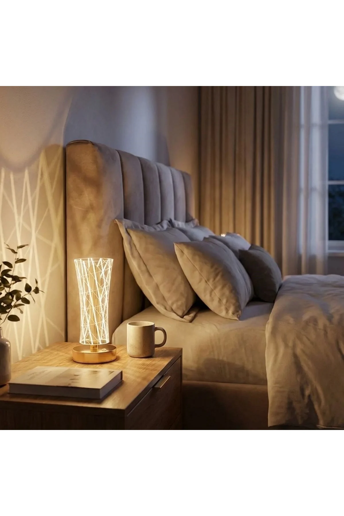 Silindirik Kristal Çizgi Model LED Masa Lambası – Gold Tabanlı, Dokunmatik, 3 Renk Işık Modlu, Şarjl - Just Cheap Store Görsel 2