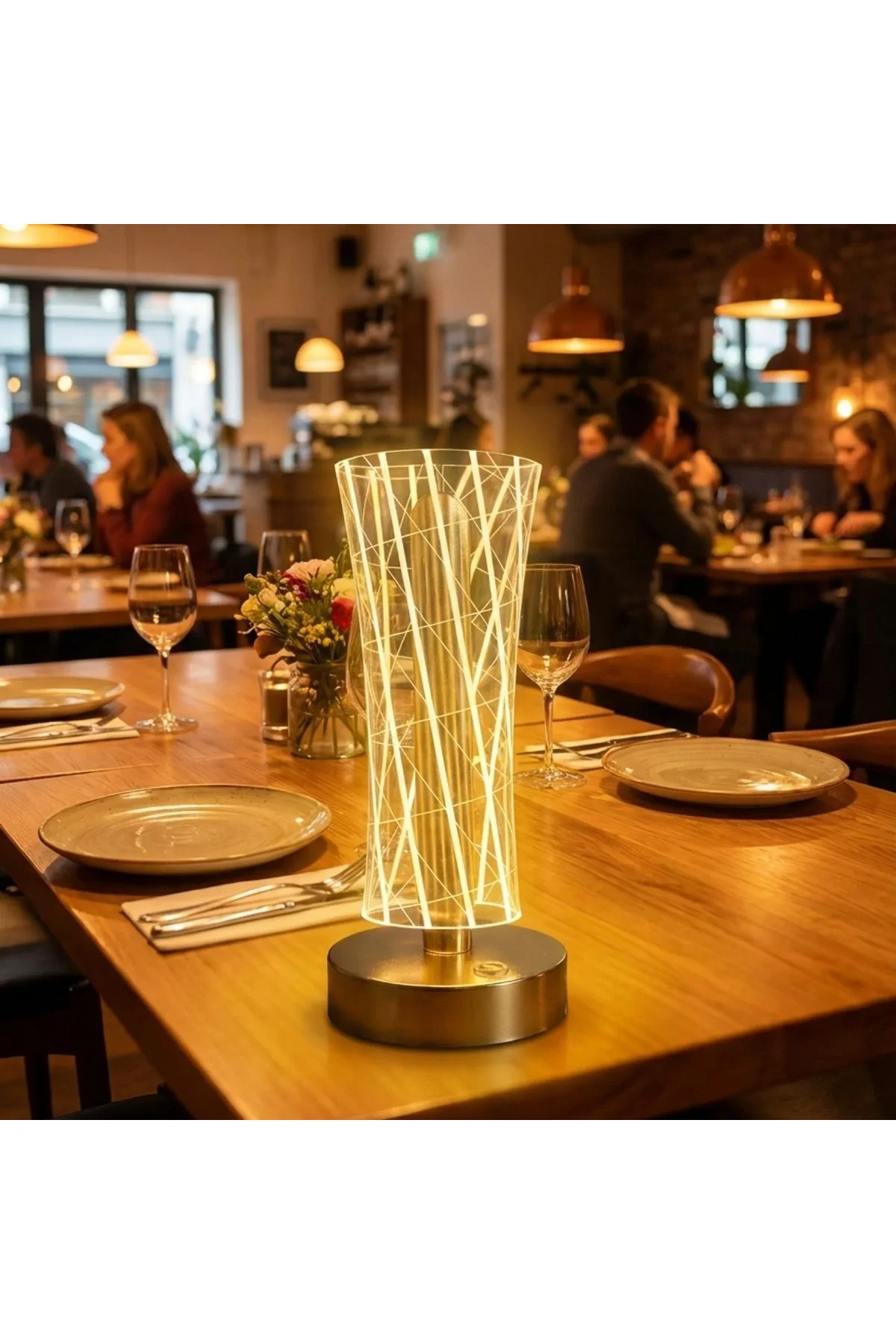 Silindirik Kristal Çizgi Model LED Masa Lambası – Gold Tabanlı, Dokunmatik, 3 Renk Işık Modlu, Şarjl - Just Cheap Store Görsel 3