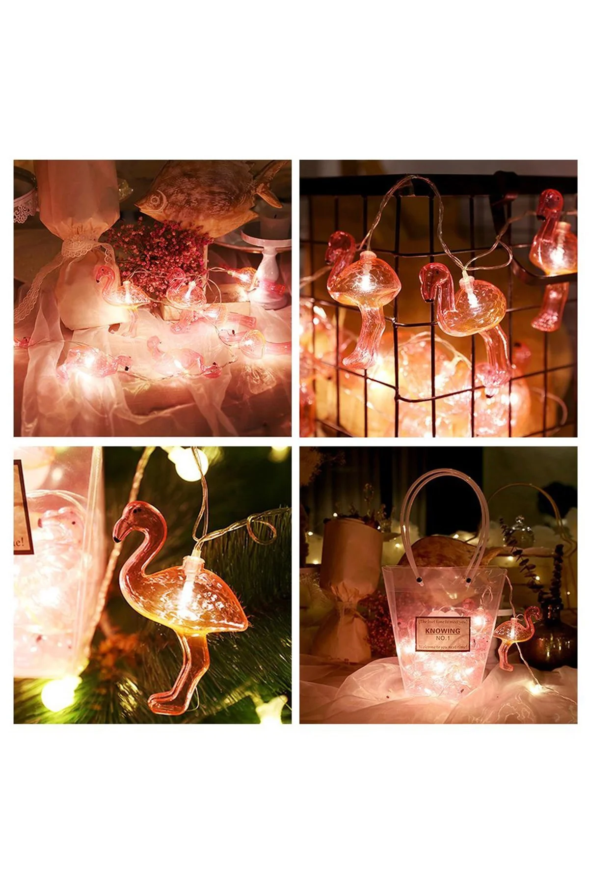 10&amp;apos;lu Pilli Led Flamingo Dekoratif Işık Zinciri Aydınlatma 1,5 Mt (4741)