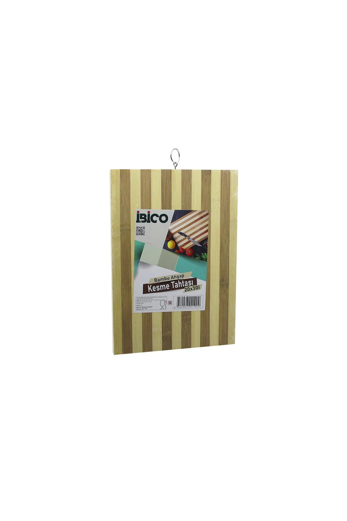 20 X 30 X 1.4CM BEYAZ ÇİZGİLİ AHŞAP BAMBU KESİM PANOSU - KESME TAHTASI METAL KULPLU (4741)