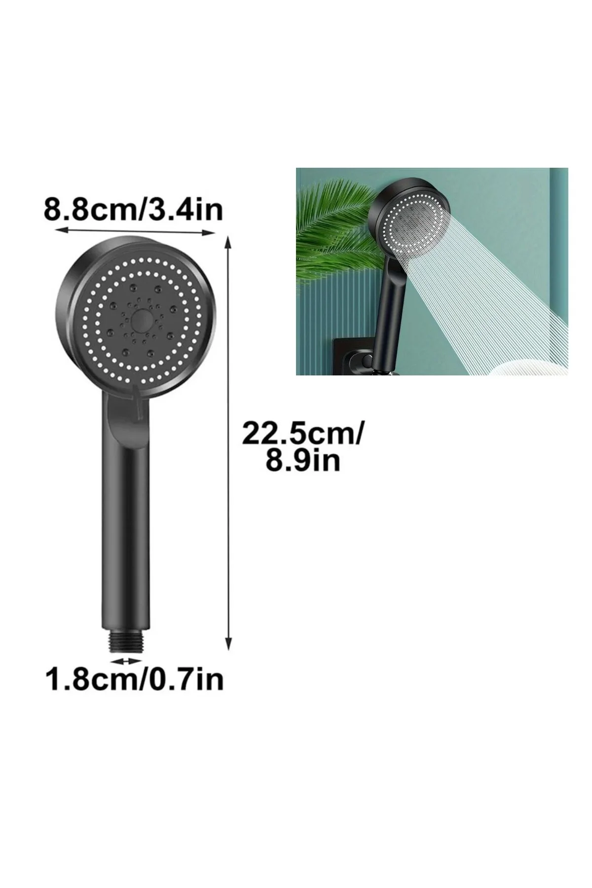 5 Fonksiyonlu Yüksek Basınçlı Ayarlanabilir Siyah Duş Başlığı (4741) - Just Cheap Store Görsel 5