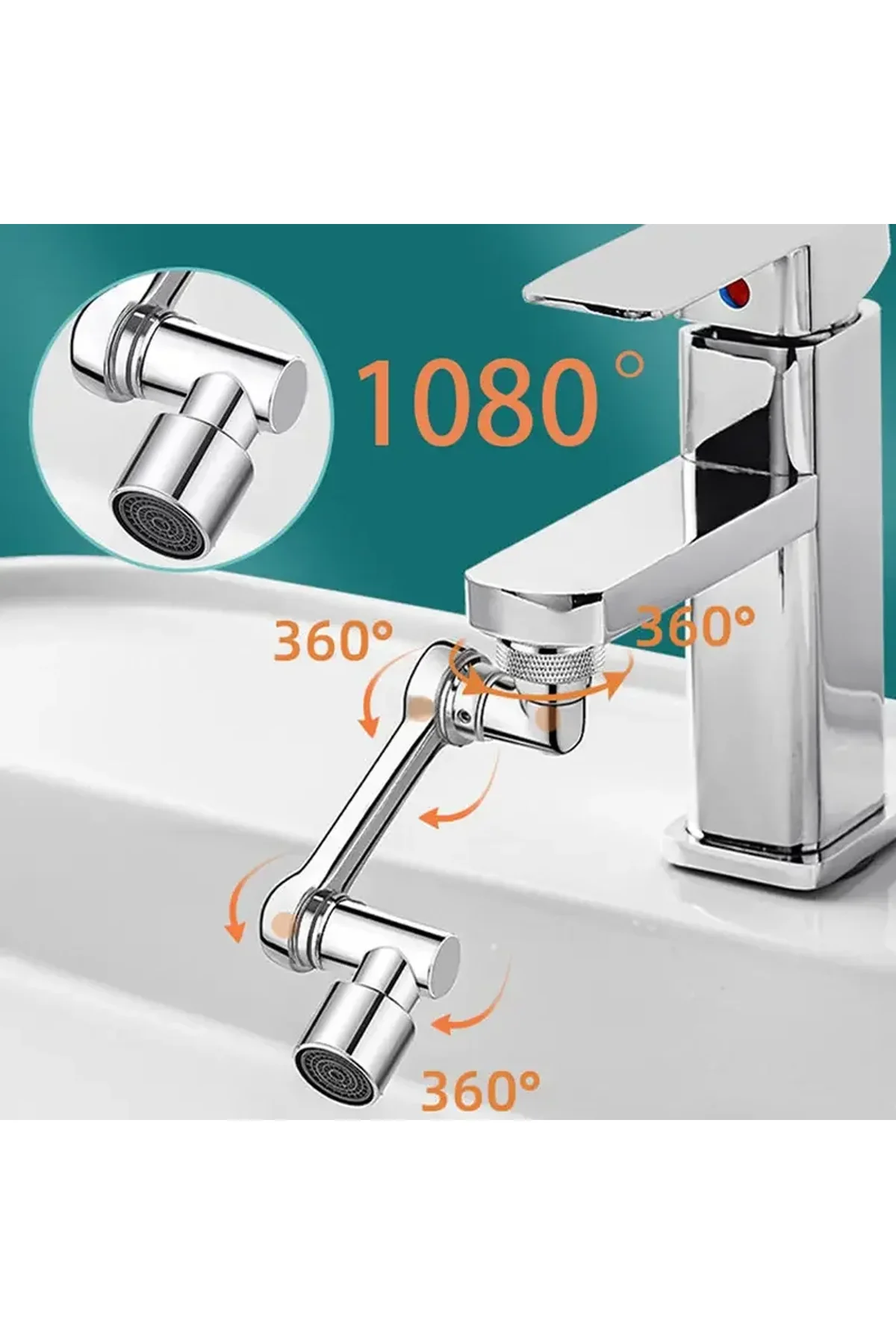1080 Derece Dönebilen Mutfak ve Lavabo Bataryası Akrobat Musluk Ucu (4741)