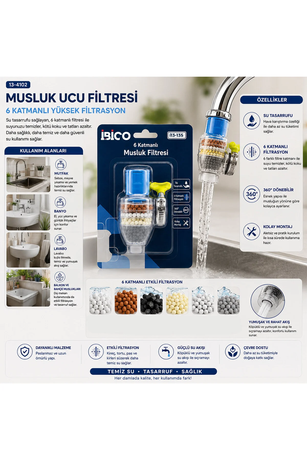12 ADET MUSLUK UCU FİLTRESİ 6 KATMANLI - TAŞLI 360° 16-19MM TÜM MUSLUKLARA UYUM KİREÇLENME YAPMAZ (4 - Just Cheap Store Görsel 2