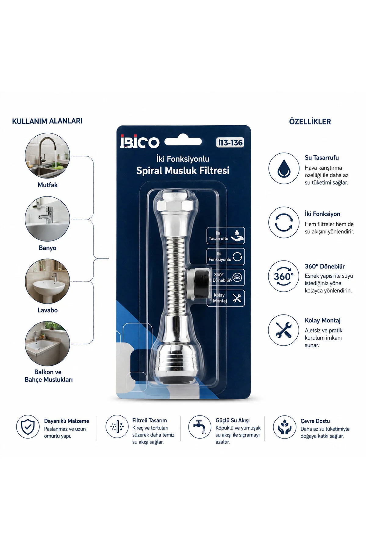 12 ADET MUSLUK UCU FİLTRESİ 2 FONKSİYONLU SPİRALLİ YAYLI - 360° DERECE DÖNEBİLEN BAŞLIK 16-19MM CAŞL