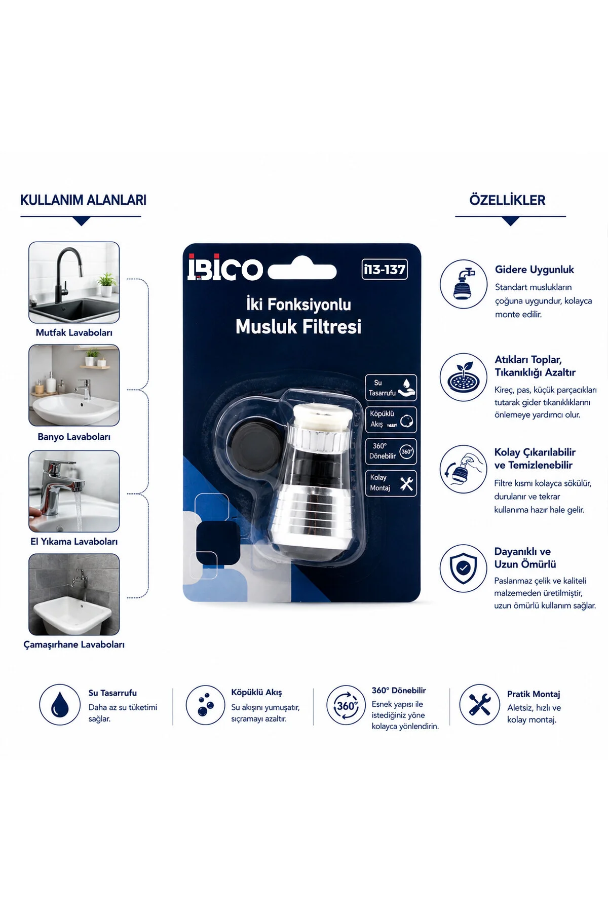 12 ADET MUSLUK UCU FİLTRESİ 2 FONKSİYONLU 360° DERECE DÖNEBİLEN BAŞLIK 16-19MM CAŞLIK ÇAPI (4741)