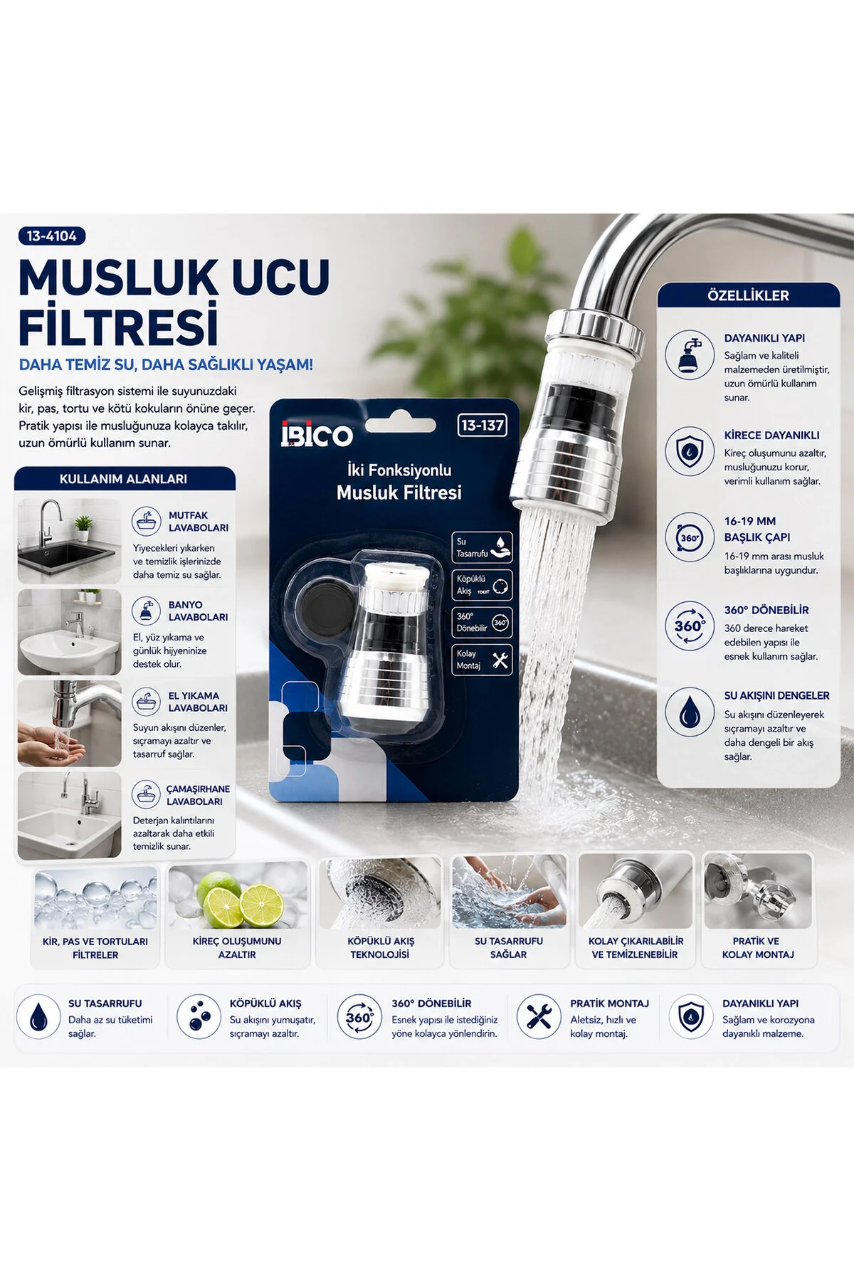 12 ADET MUSLUK UCU FİLTRESİ 2 FONKSİYONLU 360° DERECE DÖNEBİLEN BAŞLIK 16-19MM CAŞLIK ÇAPI (4741) - Just Cheap Store Görsel 2