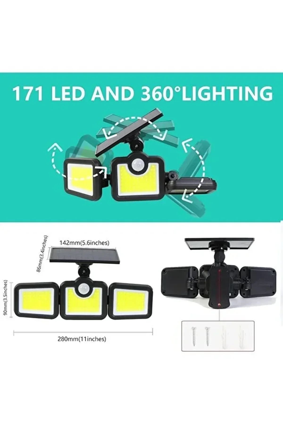 Üçlü Solar Led Projektör – Beyaz Işık – Sensörlü Dış Mekân Aydınlatma (4741) - Just Cheap Store Görsel 2